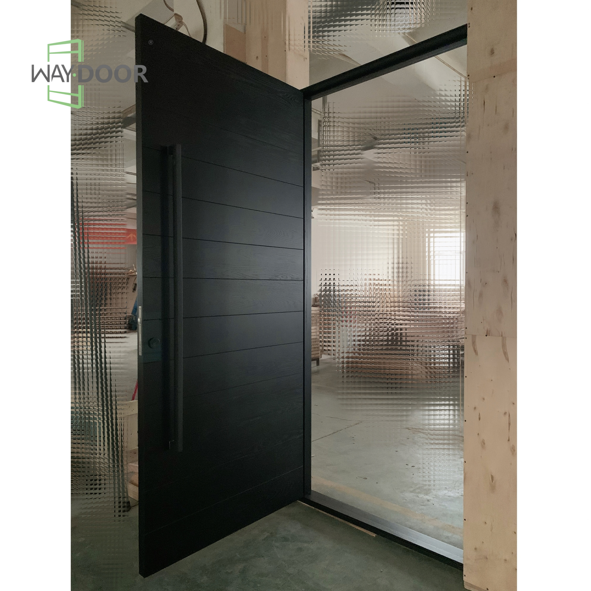 Black Contemporary Solid Wood Hinged Front Door