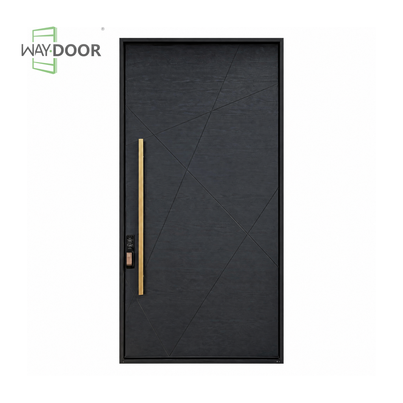 Black Geometric Milled Line Solid Wood Entry Door