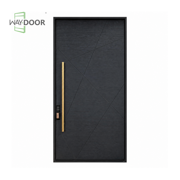 Black Geometric Milled Line Solid Wood Entry Door