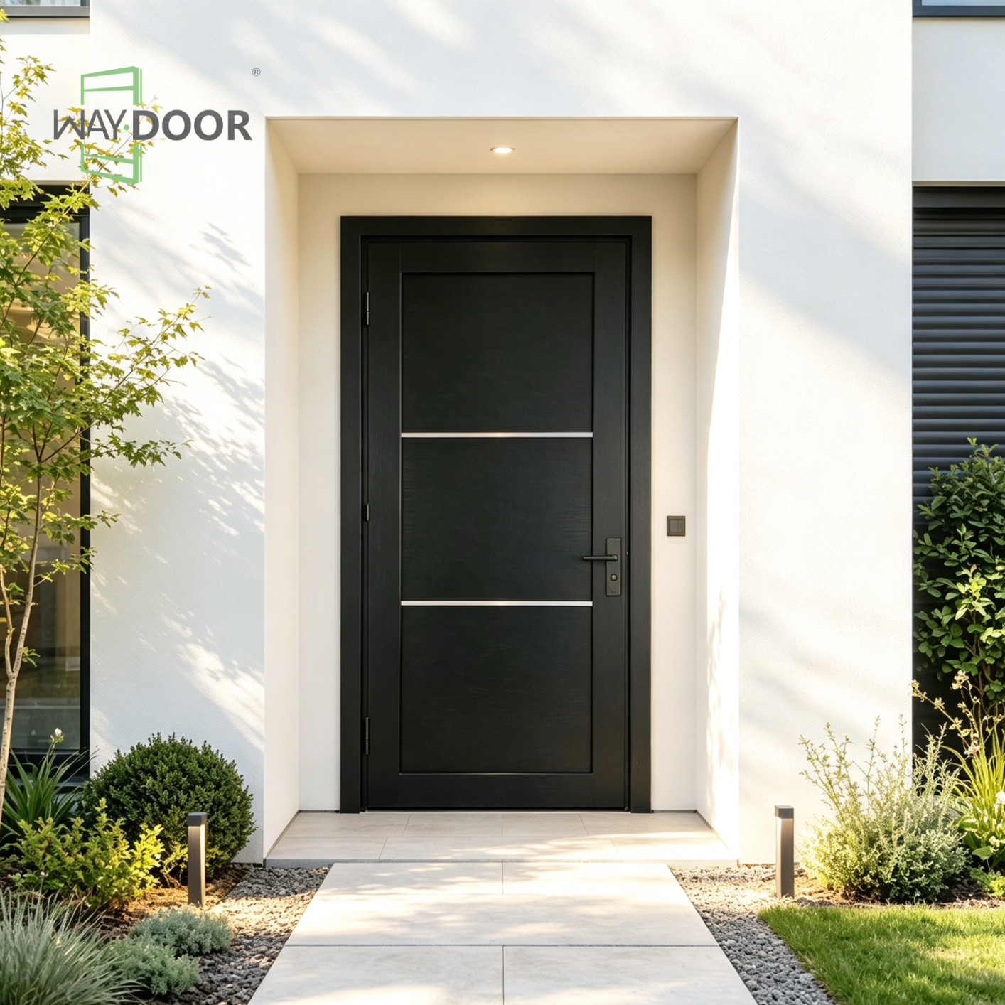 Black Modern White Inset Trim Entry Door