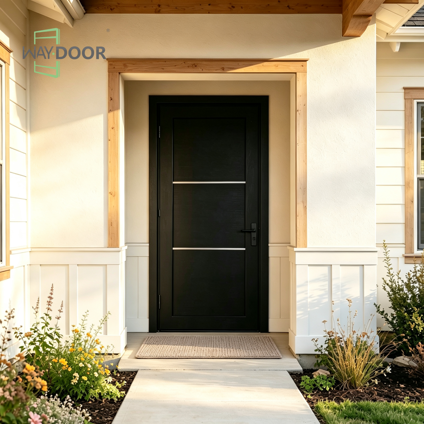 Black Modern White Inset Trim Entry Door