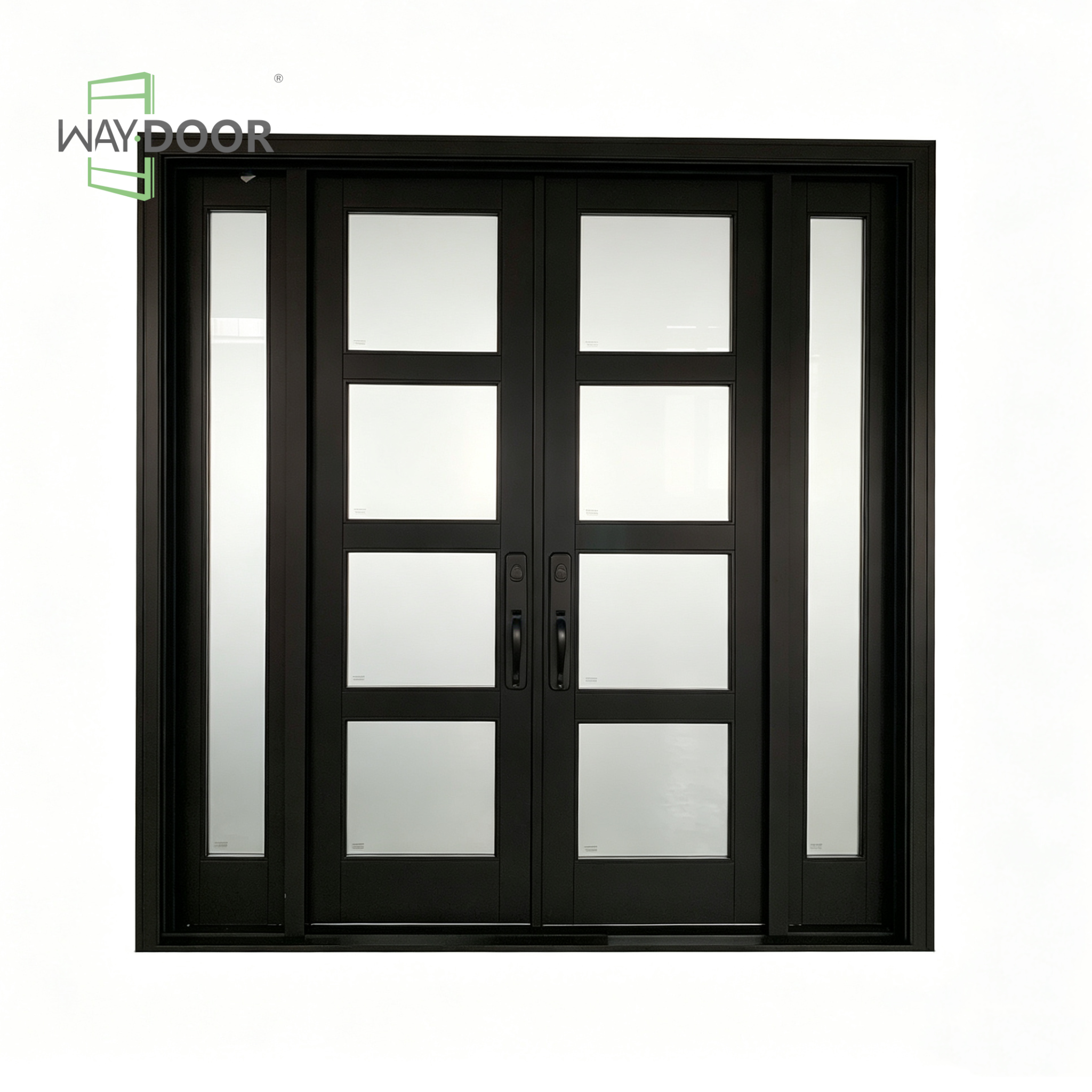 Black Solid Wood Double Entry Door with Sidelites