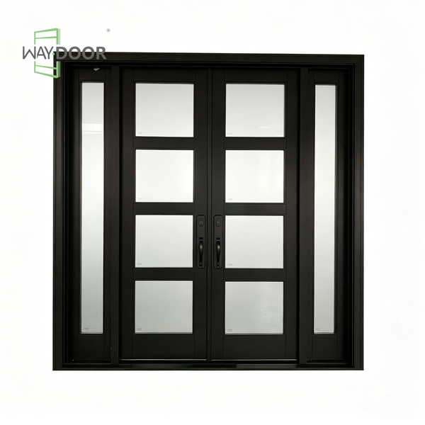 Black Solid Wood Double Entry Door with Sidelites