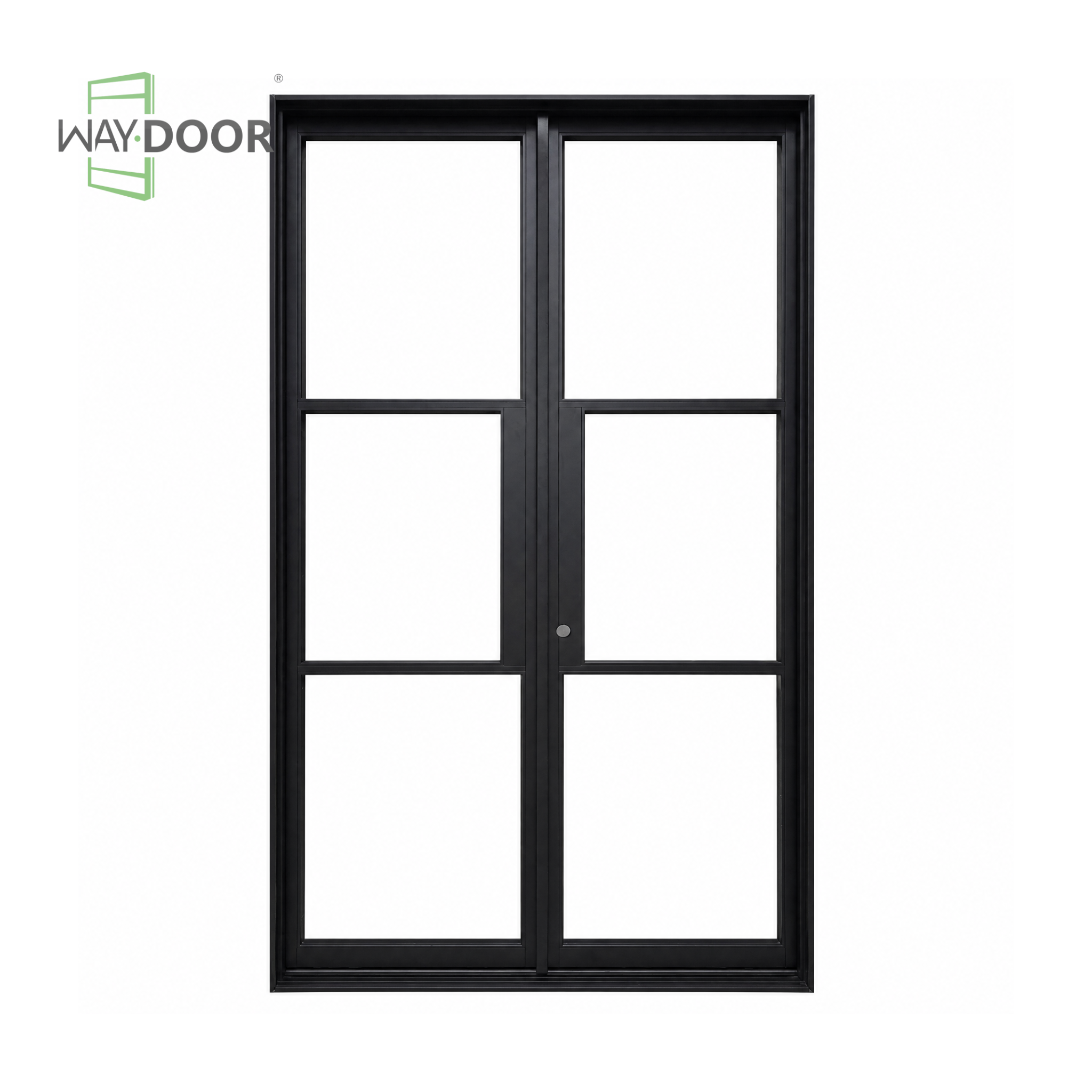 Black‑Frame Double Solid Wood Hinged Exterior Door with Clear Glass