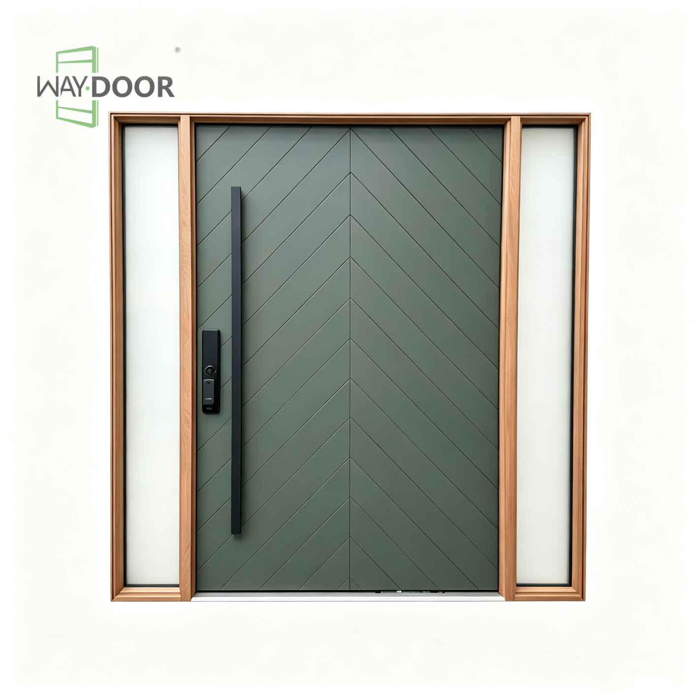 Chevron Sage Solid Wood Pivot Entry Door with Sidelights