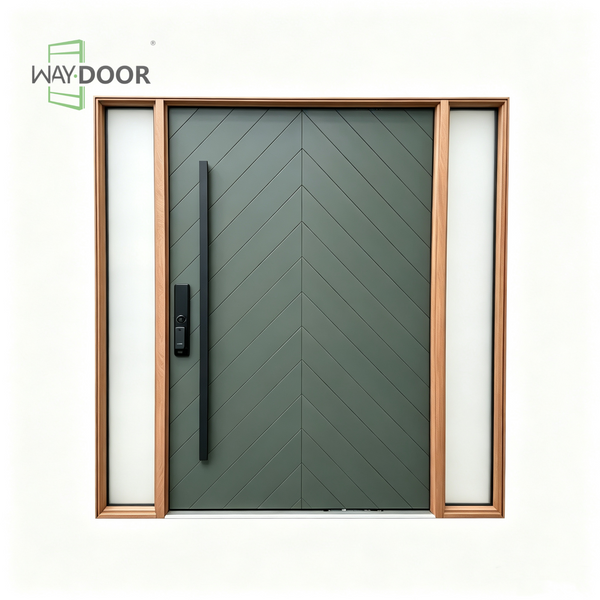 Chevron Sage Solid Wood Pivot Entry Door with Sidelights