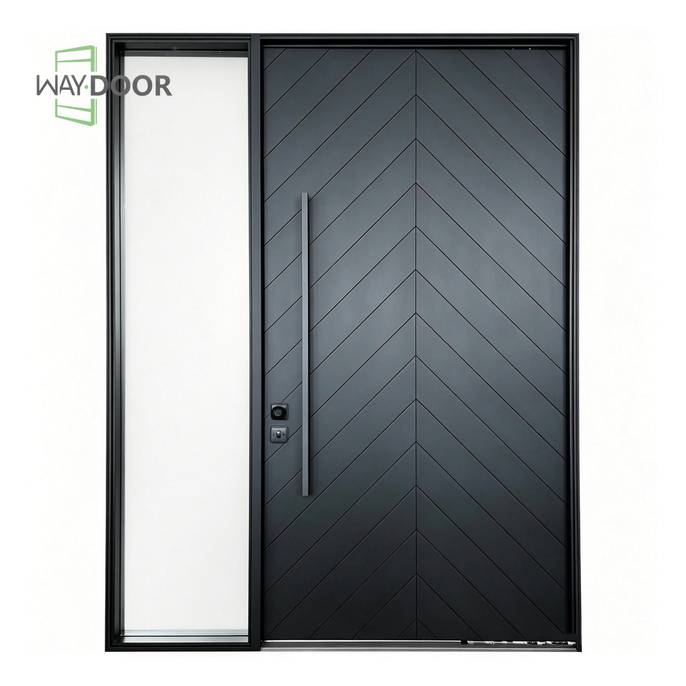 Chevron Solid Wood Pivot Entry Door with Sidelite
