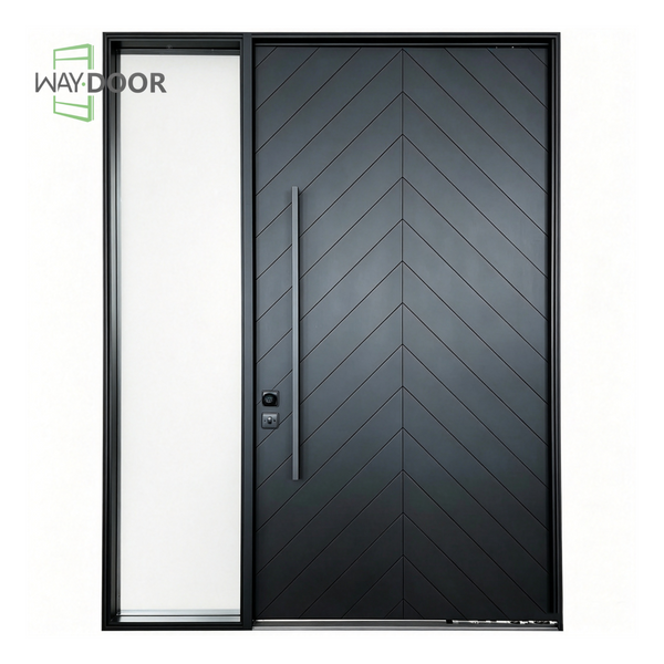 Chevron Solid Wood Pivot Entry Door with Sidelite
