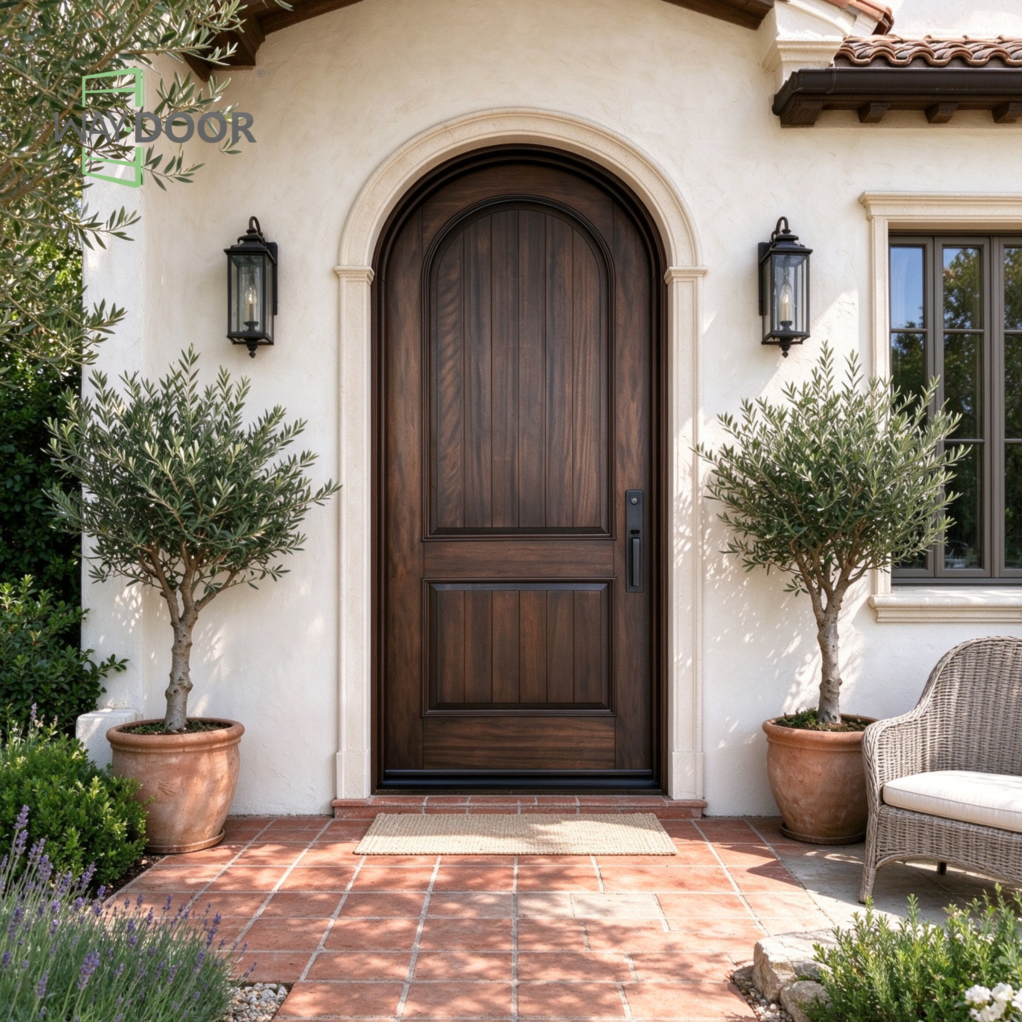 Classic Arched Solid Wood Hinged Front Door