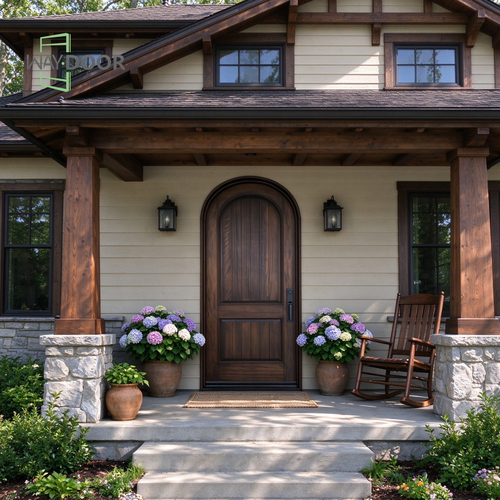 Classic Arched Solid Wood Hinged Front Door