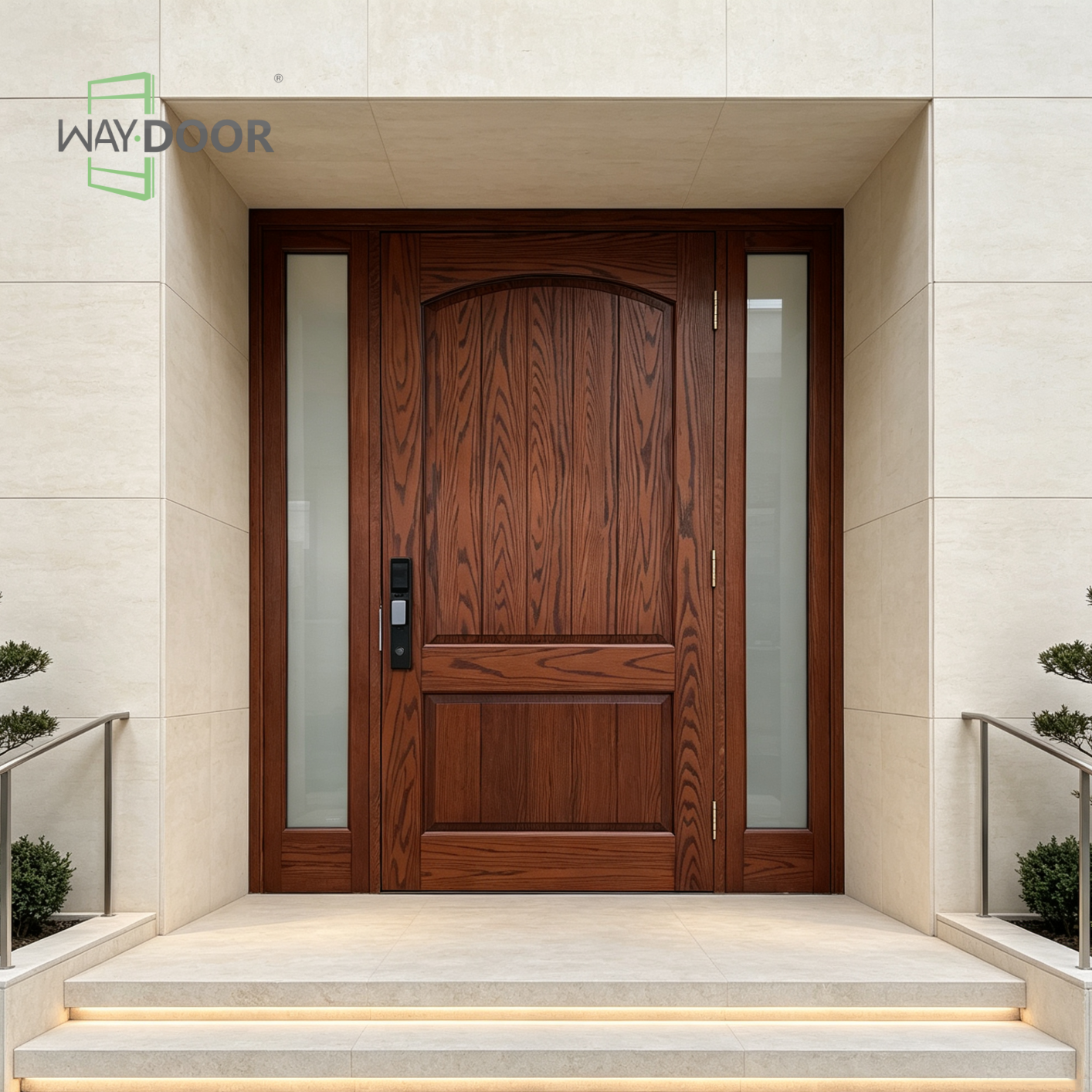 Commercial Solid Wood Entry Door with Double Sidelights