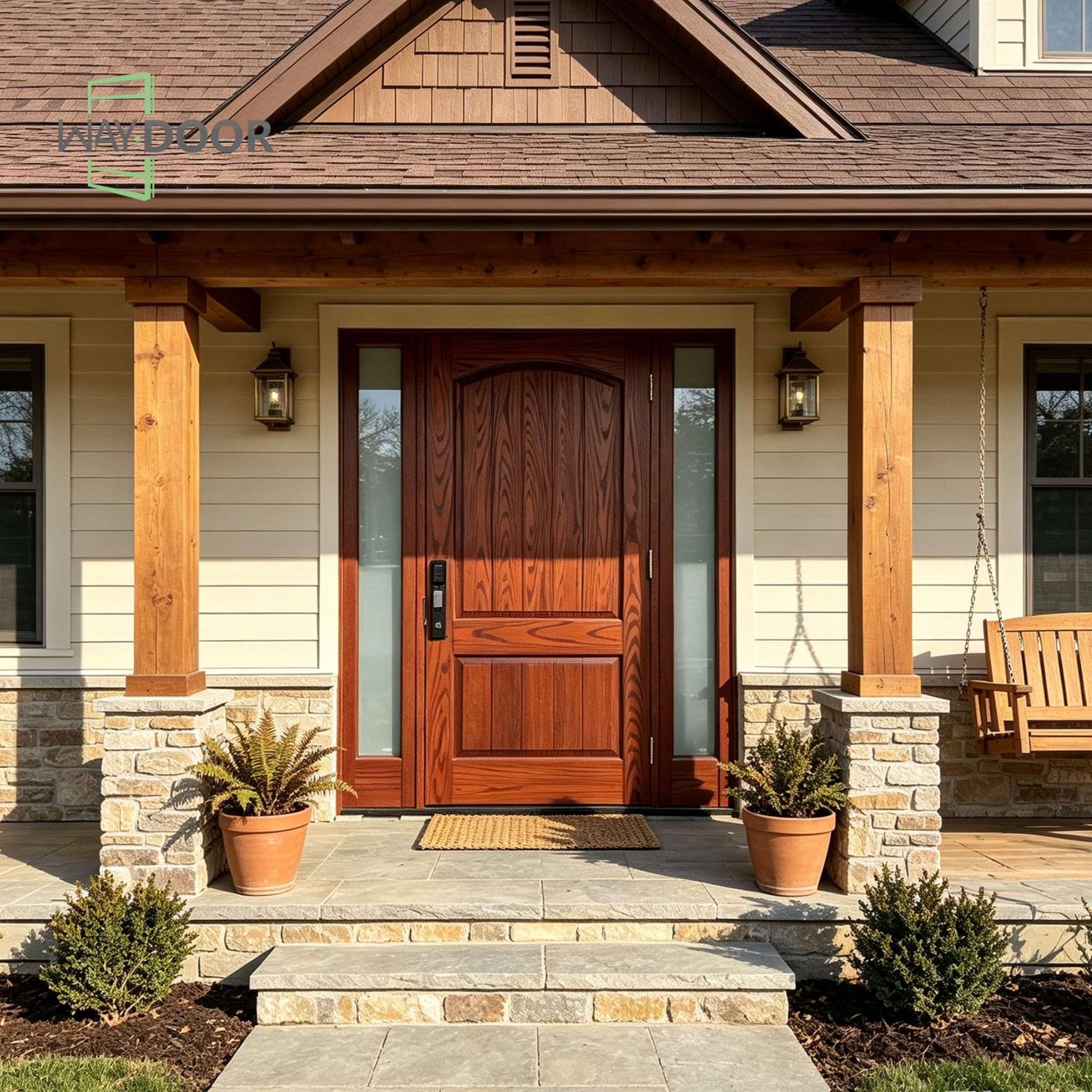 Commercial Solid Wood Entry Door with Double Sidelights