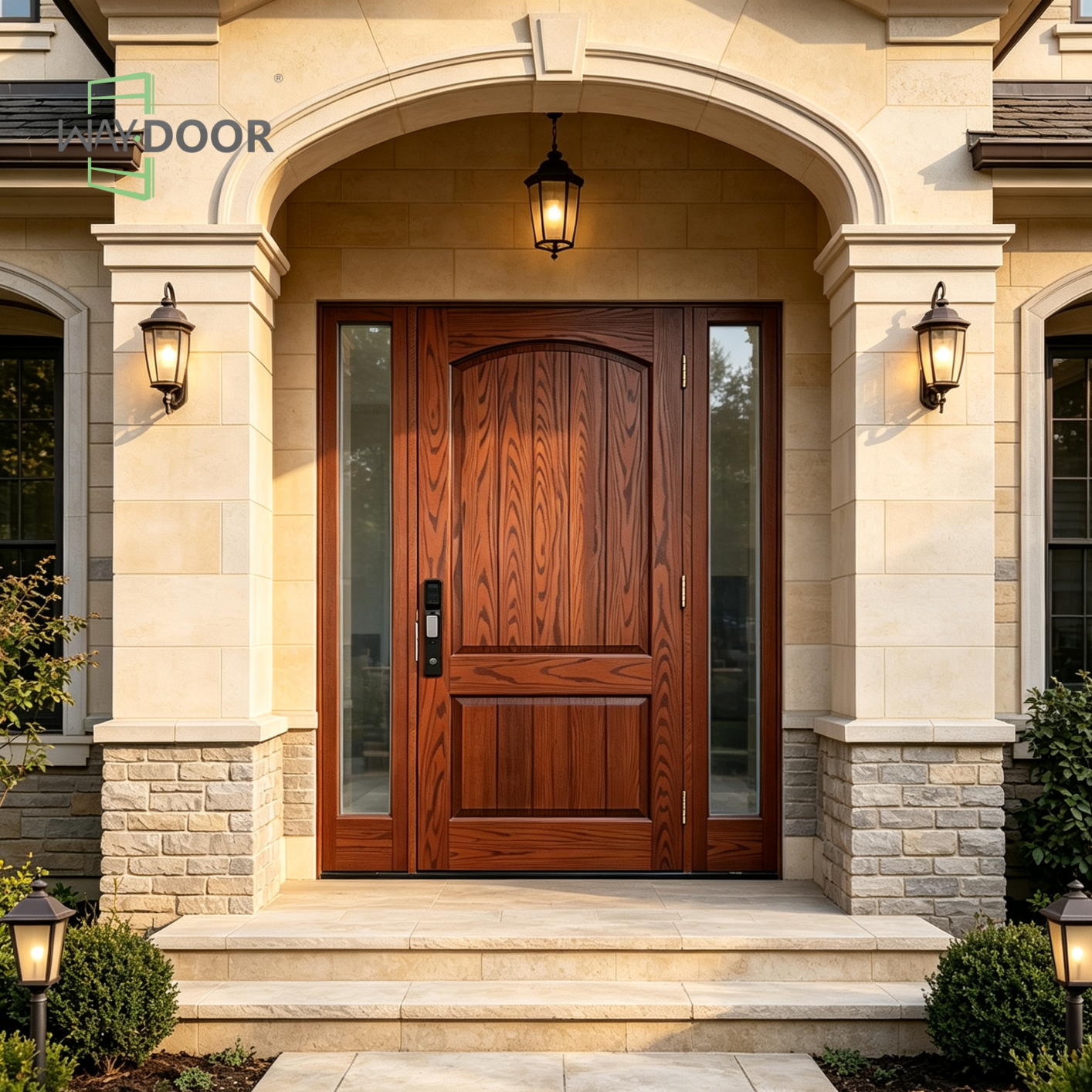 Commercial Solid Wood Entry Door with Double Sidelights