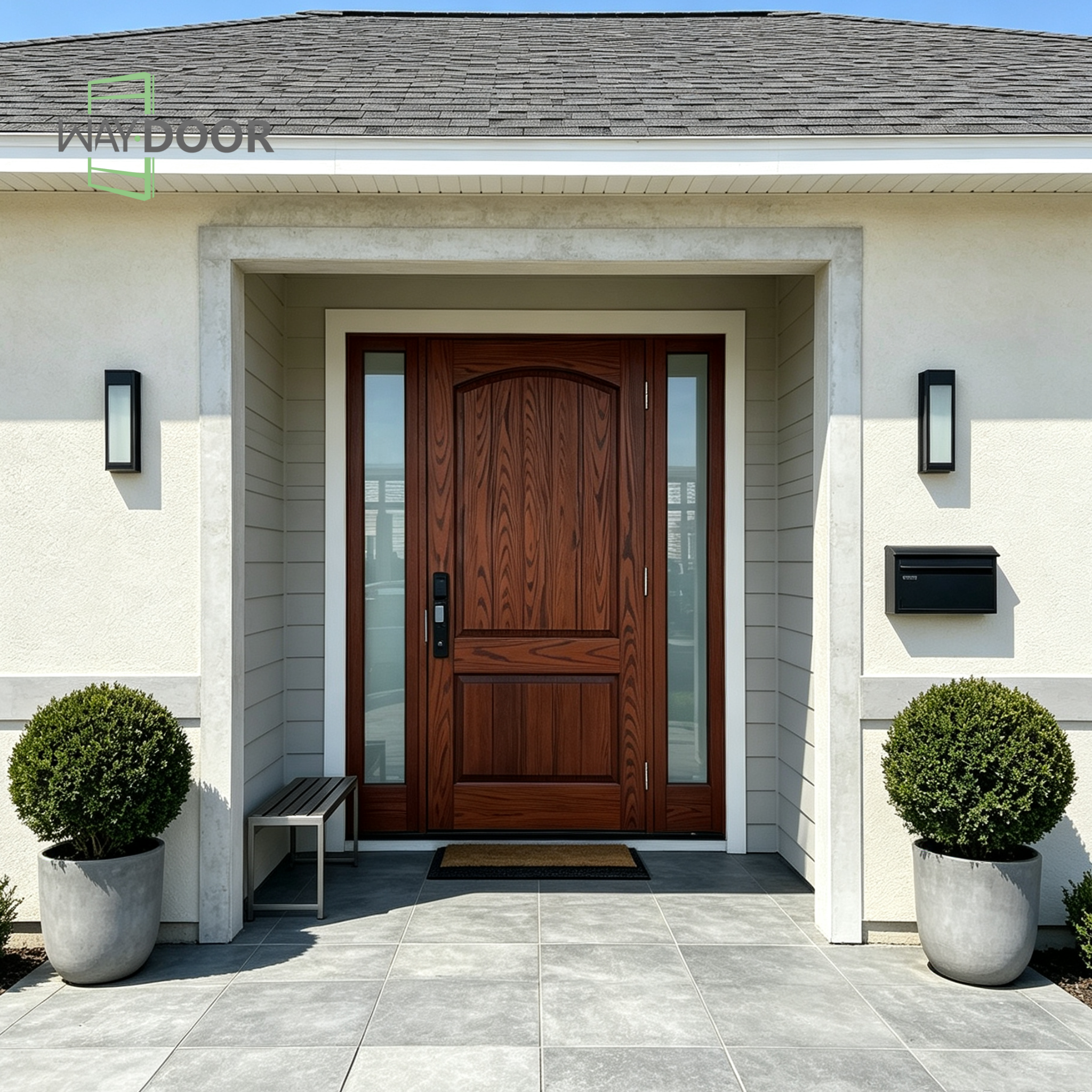Commercial Solid Wood Entry Door with Double Sidelights
