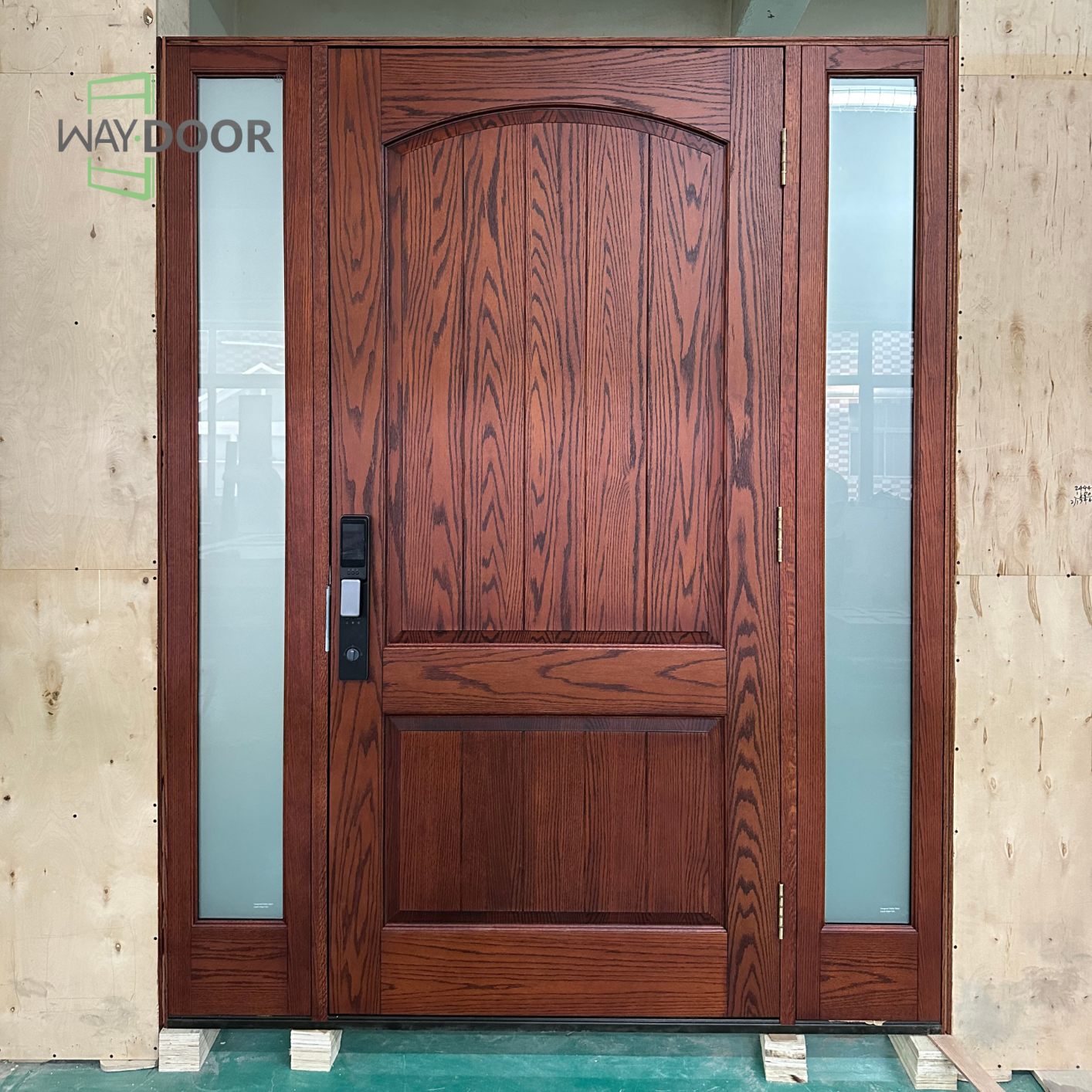 Commercial Solid Wood Entry Door with Double Sidelights