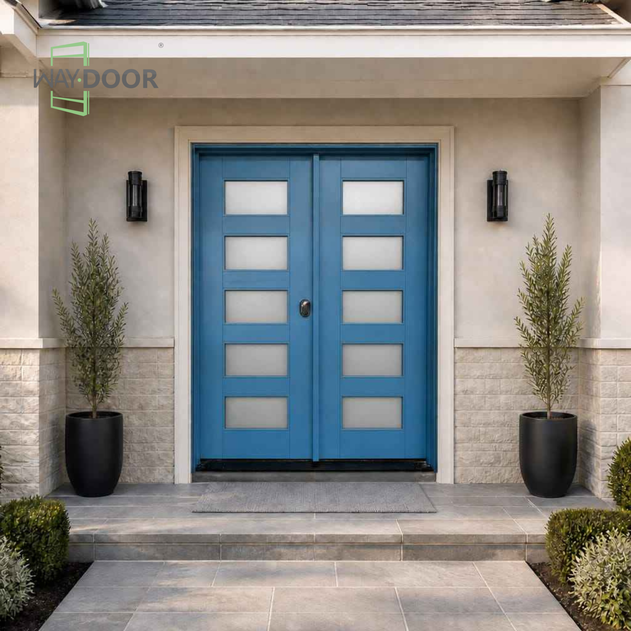 Contemporary 10-Lite Solid Wood Double Entry Door