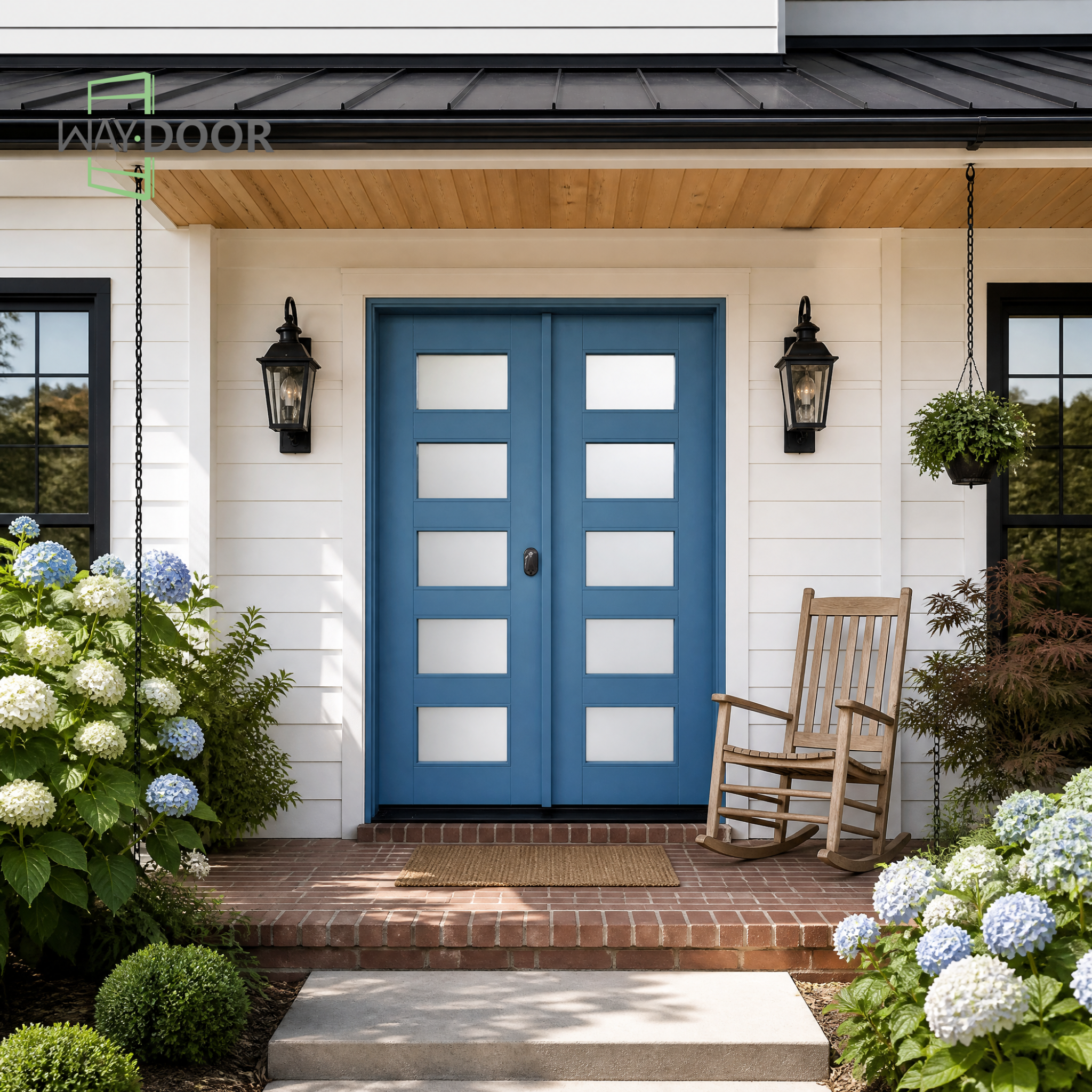 Contemporary 10-Lite Solid Wood Double Entry Door