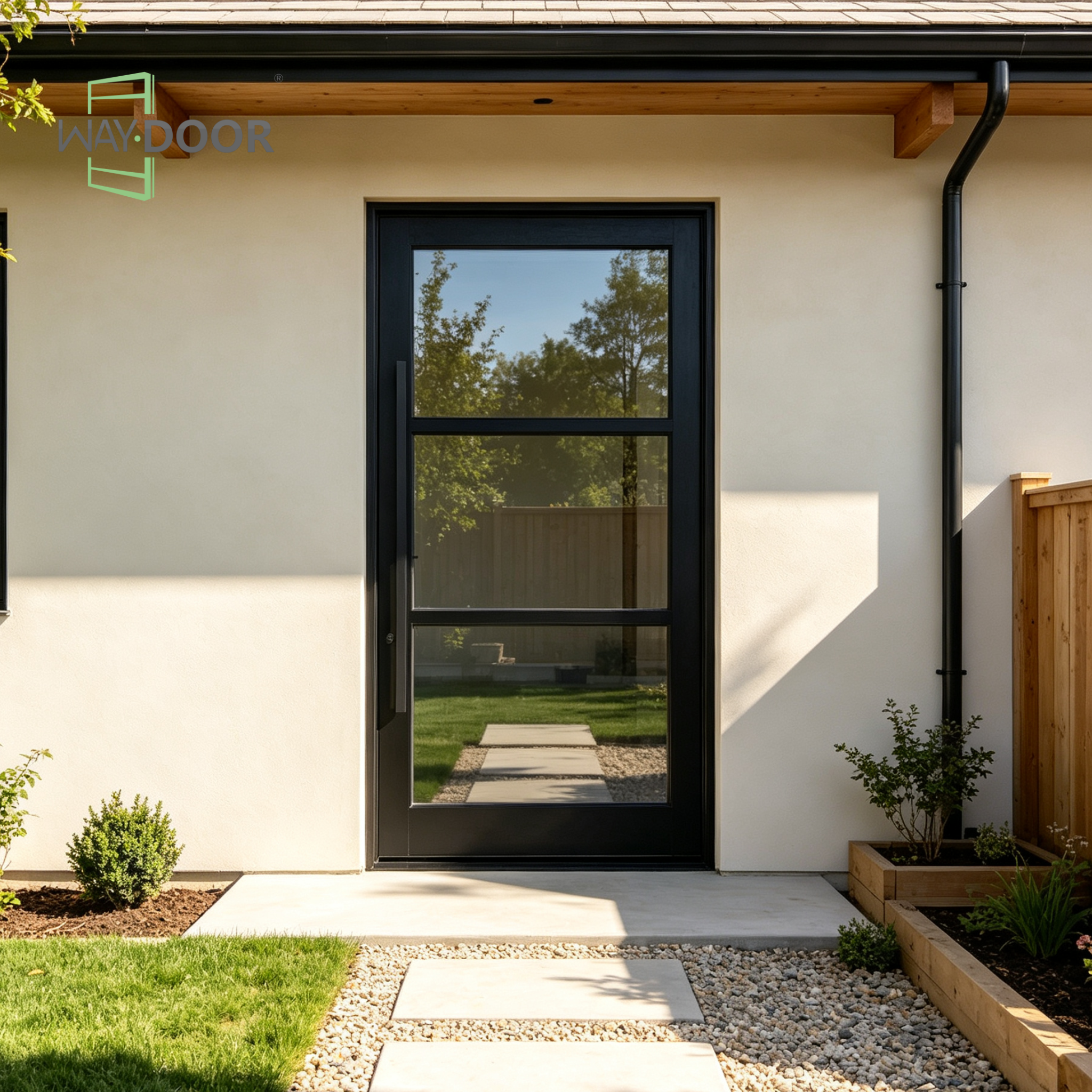 Contemporary 3-Lite Solid Wood Pivot Entry Door