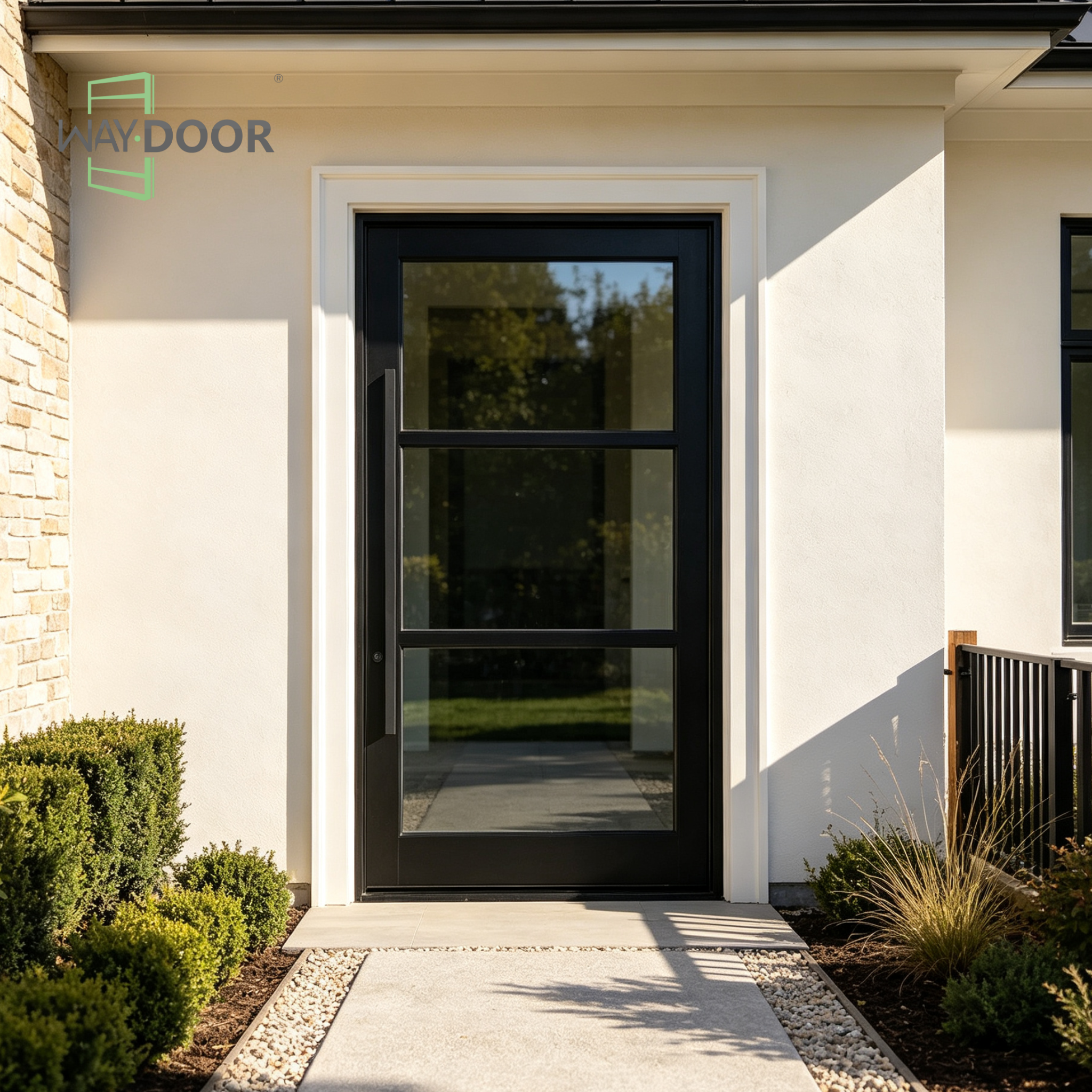 Contemporary 3-Lite Solid Wood Pivot Entry Door