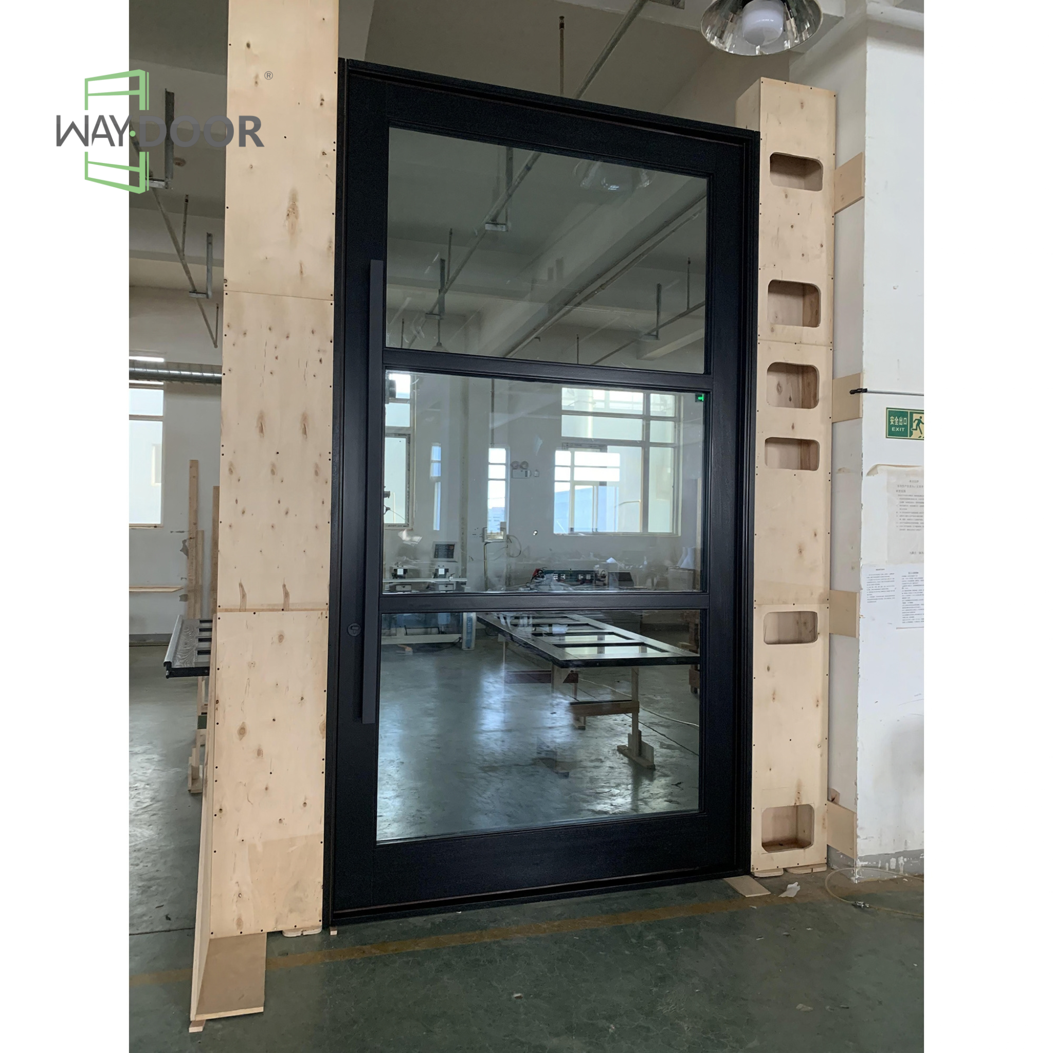 Contemporary 3-Lite Solid Wood Pivot Entry Door