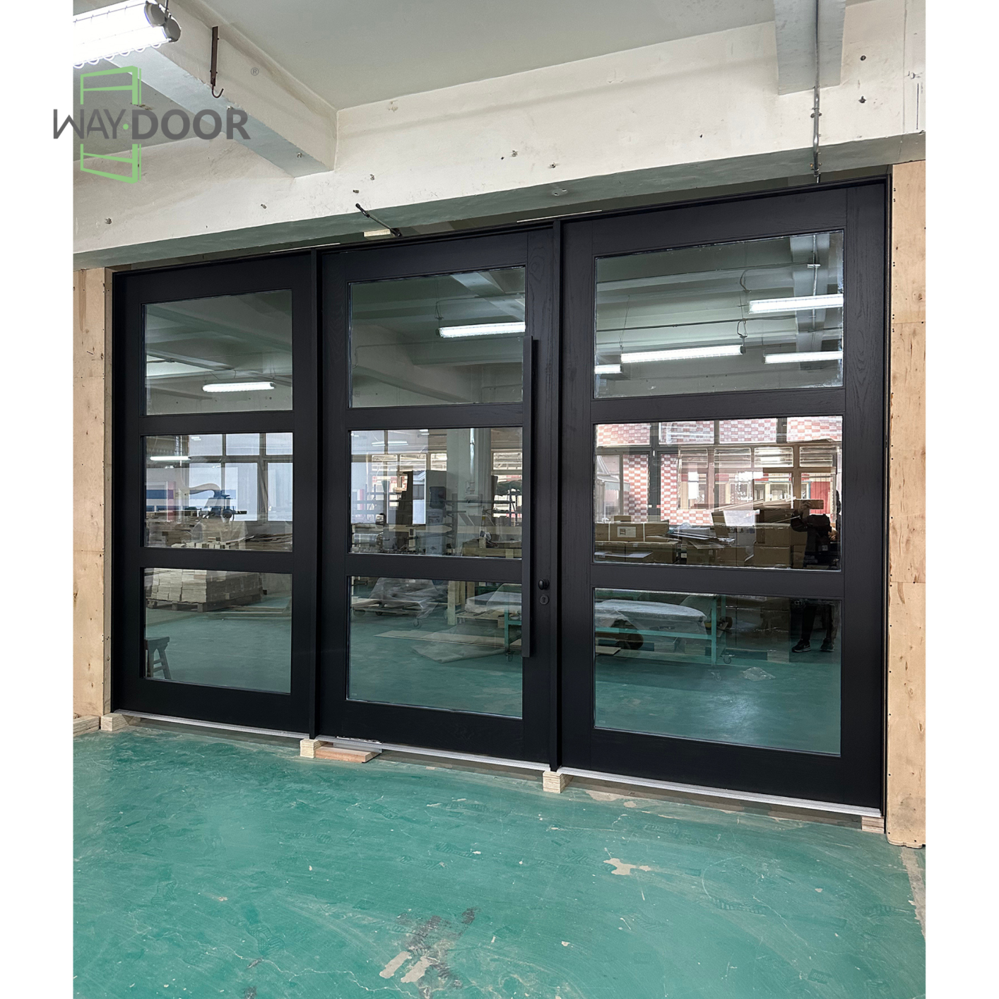 Contemporary 3-Lite Solid Wood Pivot Entry Door with Sidelites