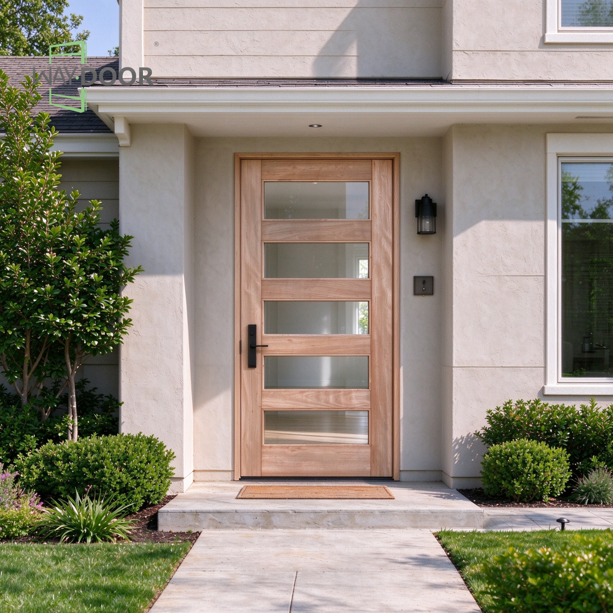 Contemporary 5-Lite Clear Glass Mahogany Hinged Exterior Door