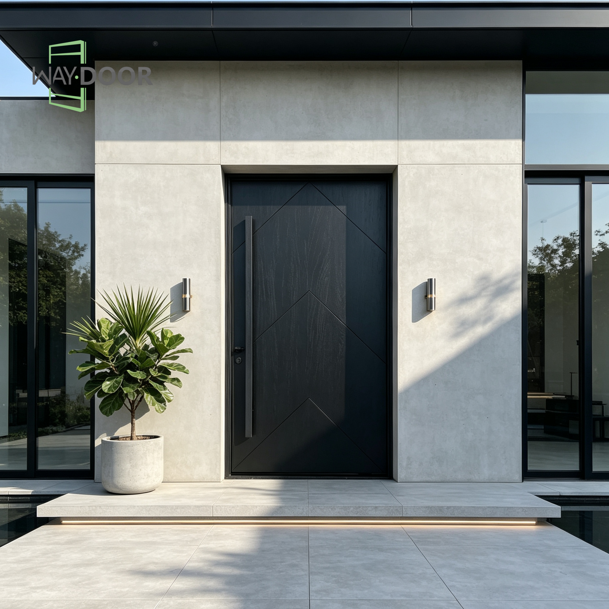 Contemporary Chevron Solid Wood Pivot Door