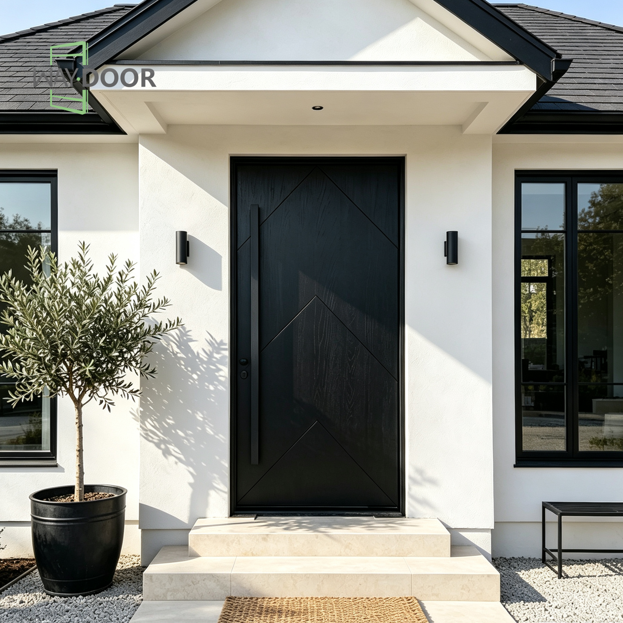 Contemporary Chevron Solid Wood Pivot Door