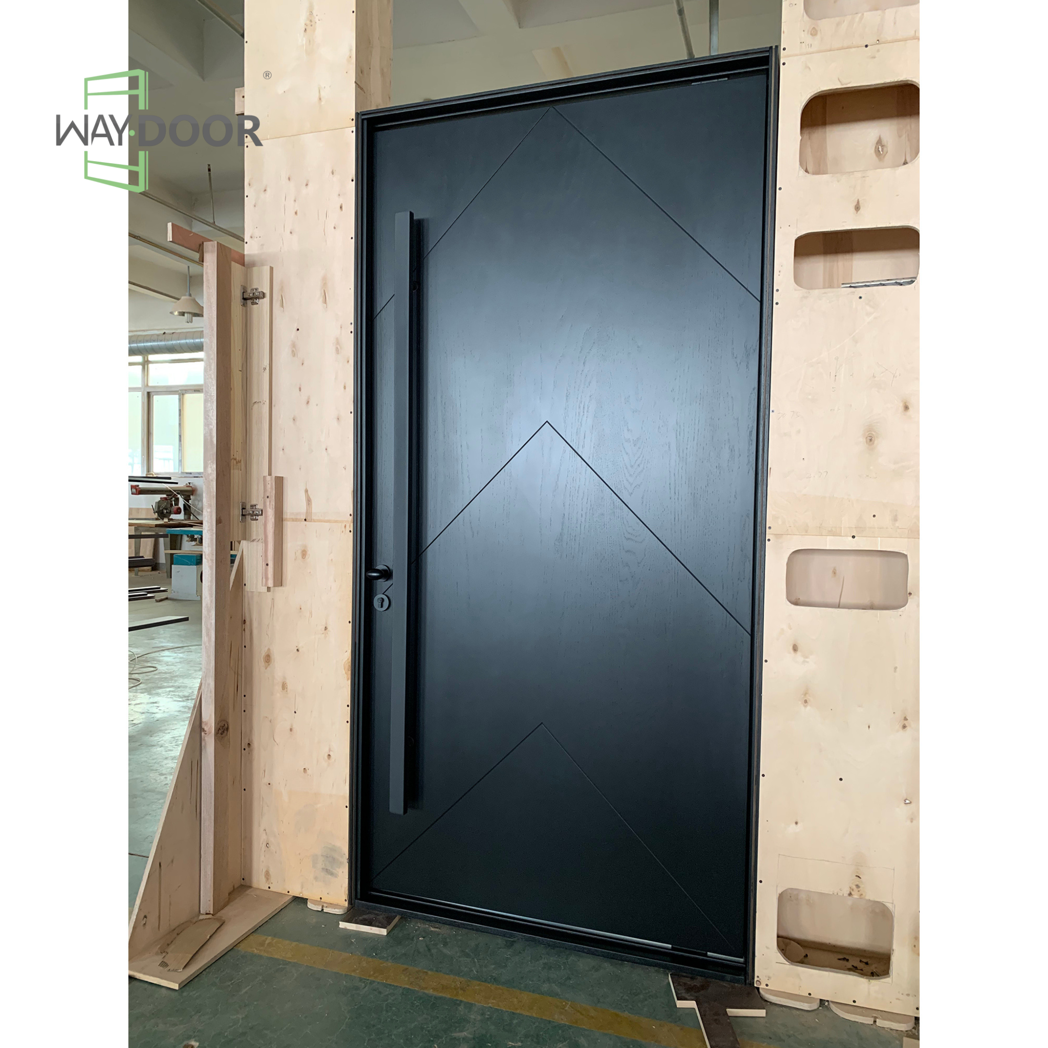 Contemporary Chevron Solid Wood Pivot Door