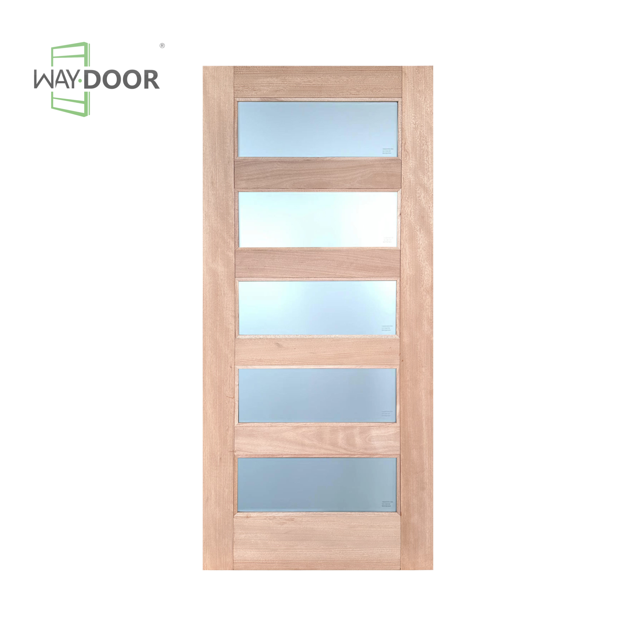 Contemporary Mahogany 5-Lite Frosted Hinged Exterior Door