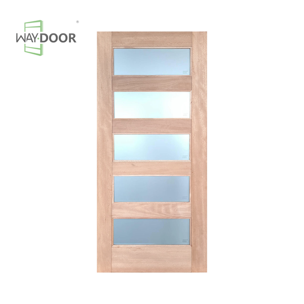 Contemporary Mahogany 5-Lite Frosted Hinged Exterior Door