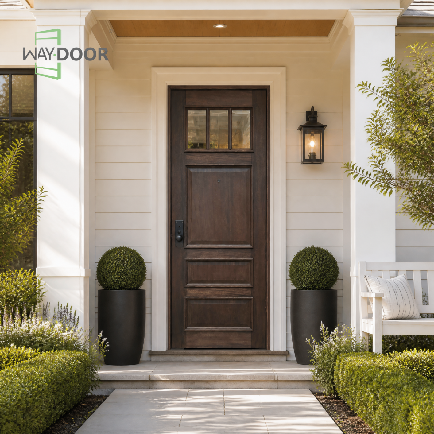 Craftsman 3‑Lite Clear Glass Solid Wood Entry Door