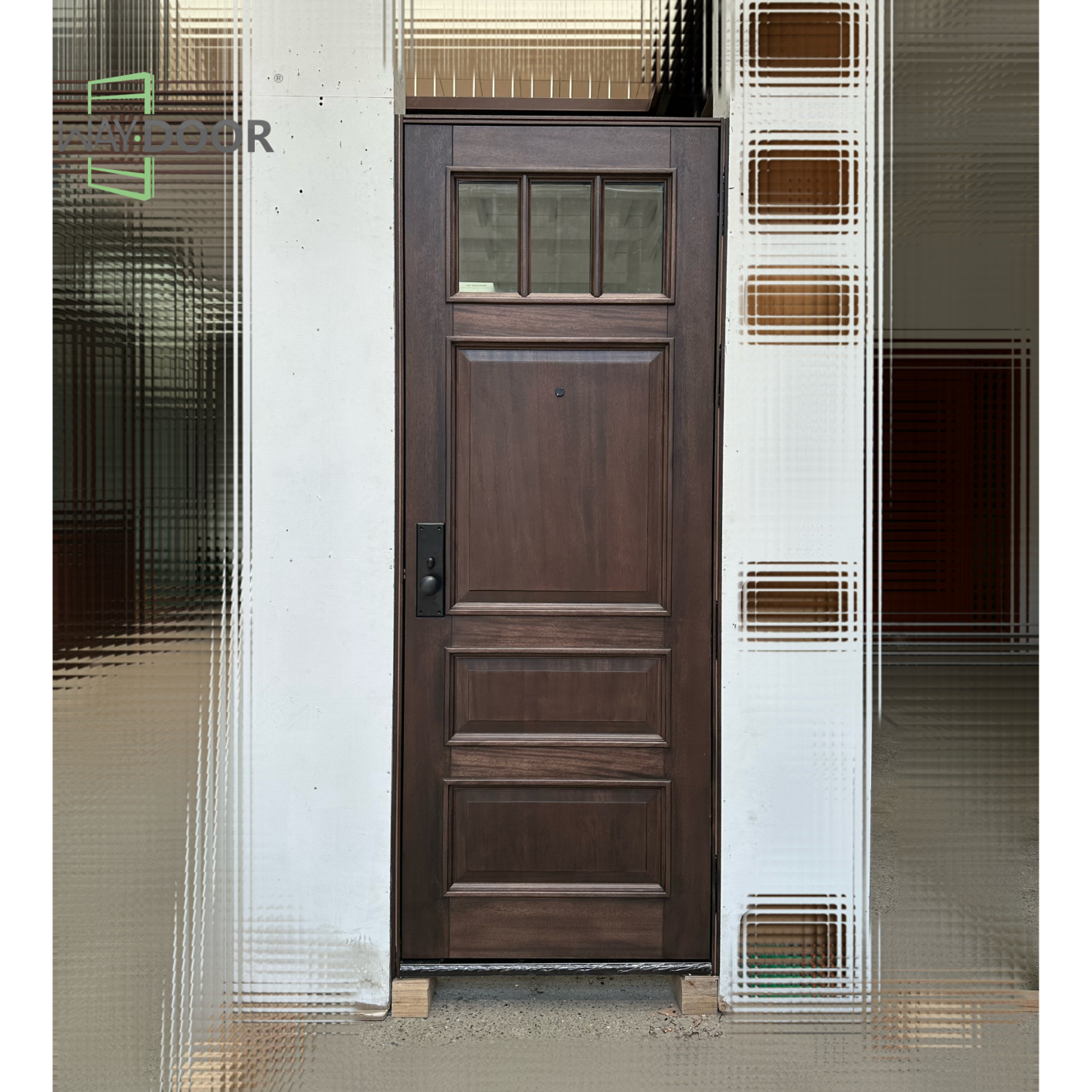 Craftsman 3‑Lite Clear Glass Solid Wood Entry Door