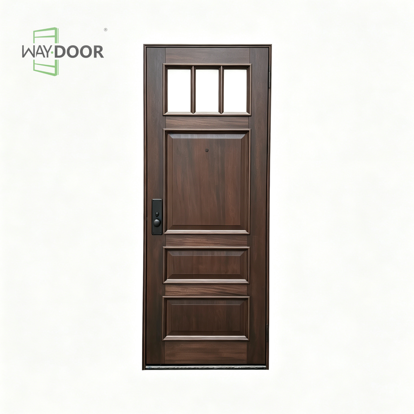 Craftsman 3‑Lite Clear Glass Solid Wood Entry Door