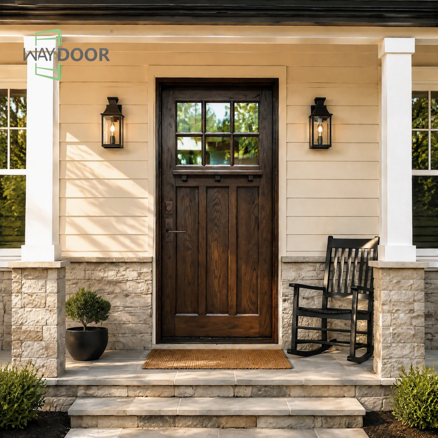 Craftsman 6‑Lite Clear Glass Solid Wood Hinged Entry Door