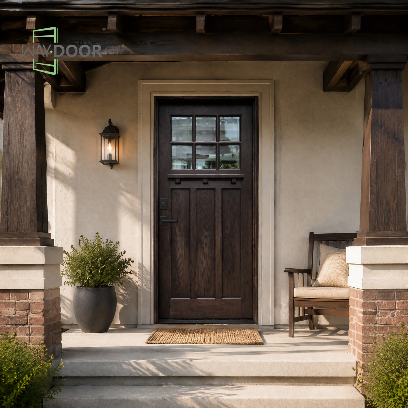 Craftsman 6‑Lite Clear Glass Solid Wood Hinged Entry Door