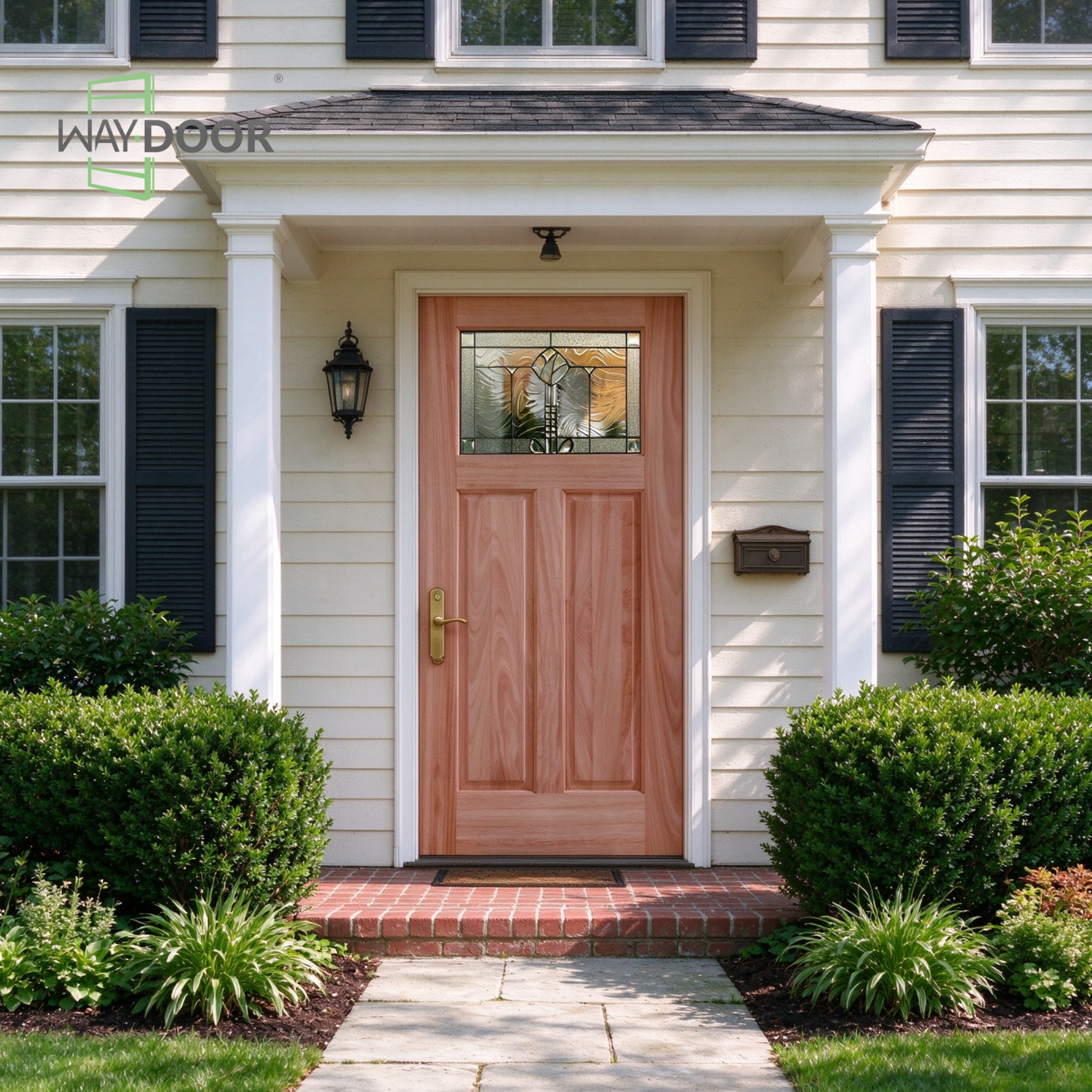 Craftsman Mahogany Entry Door with Mackintosh Rose Decorative Glass