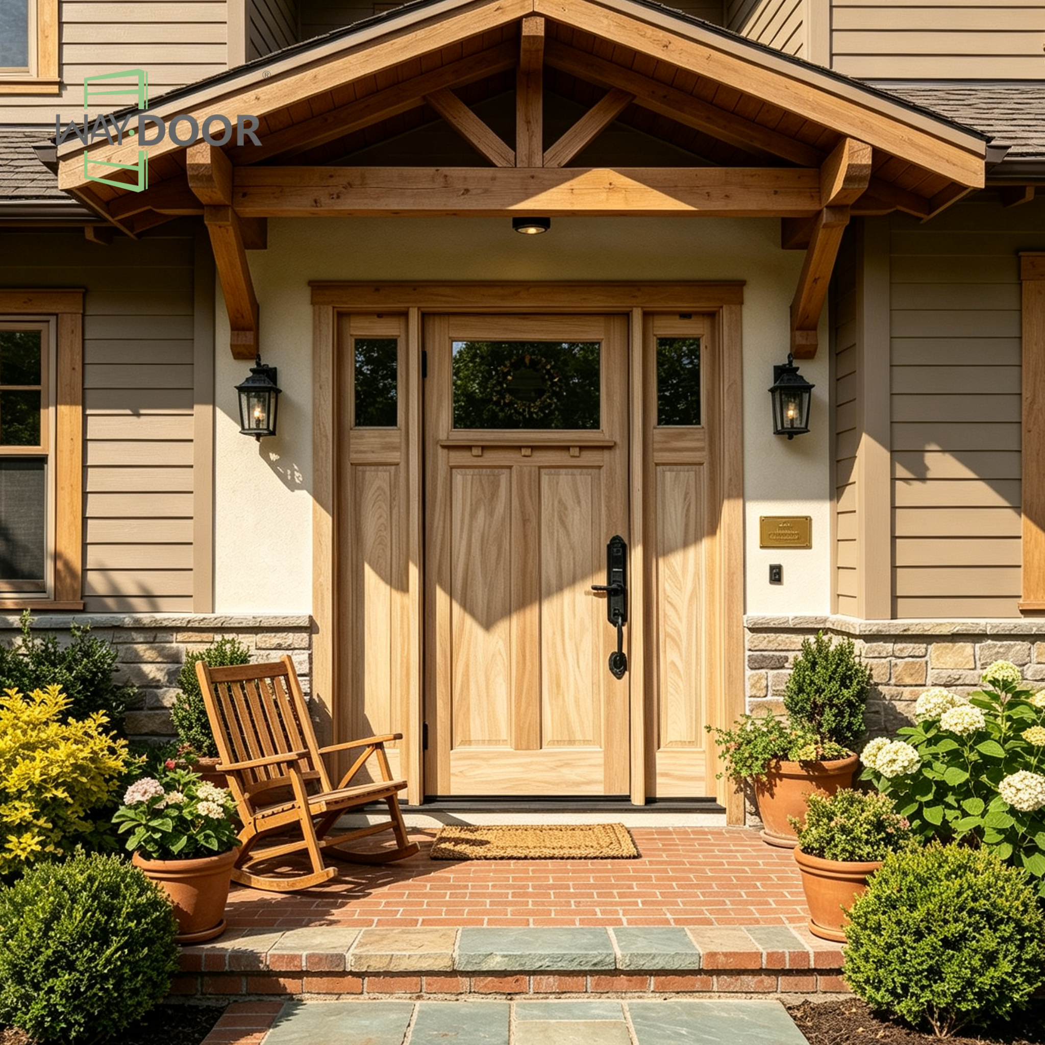 Craftsman Solid Wood Entry Door with Sidelites
