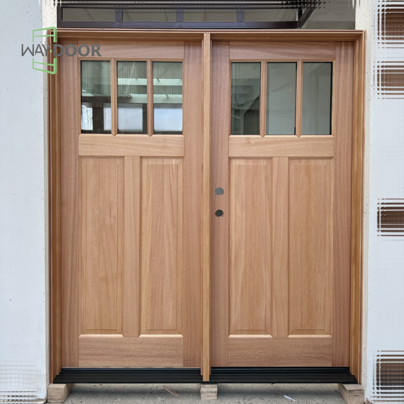 Craftsman Style 3-Lite Solid Wood Double Door