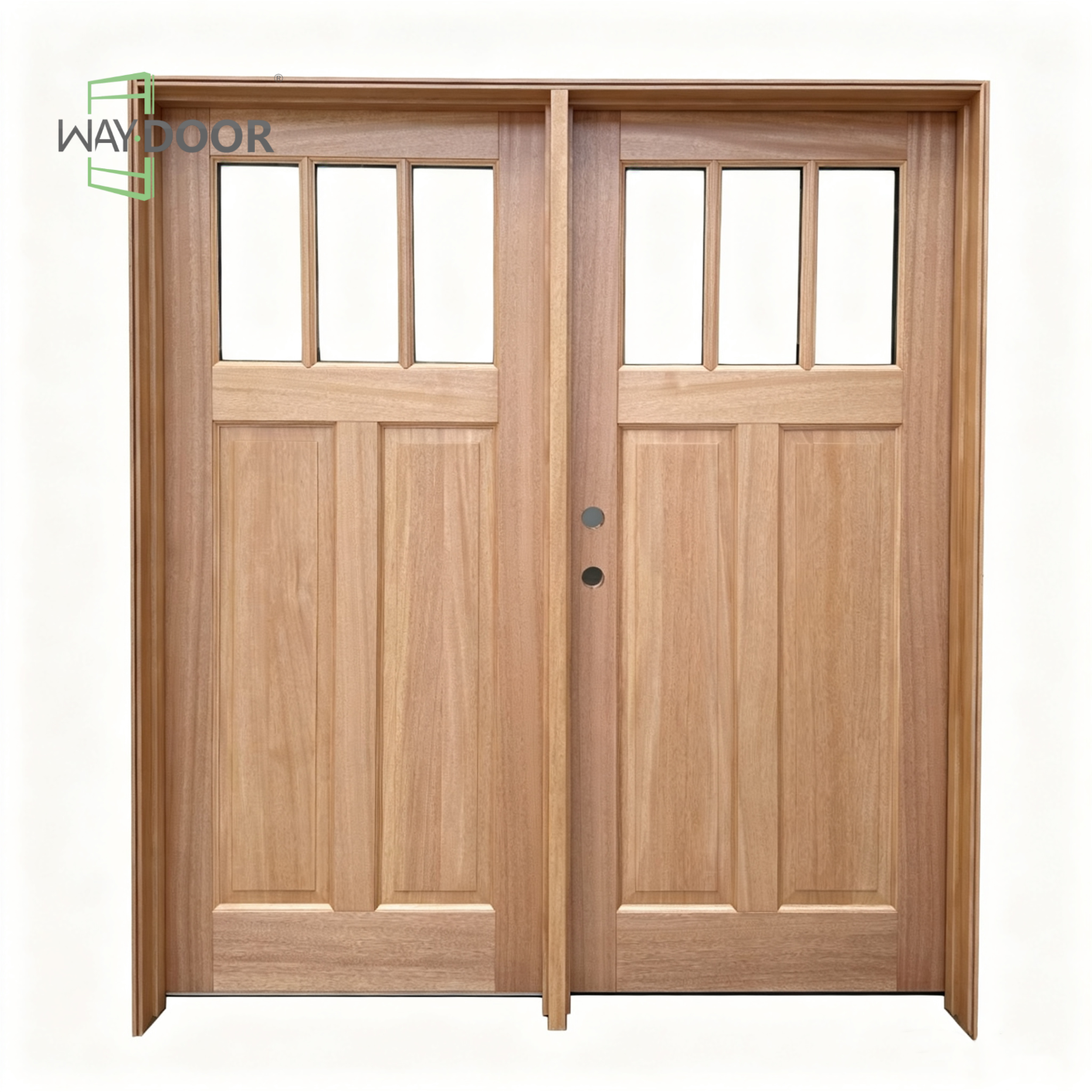 Craftsman Style 3-Lite Solid Wood Double Door