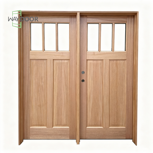 Craftsman Style 3-Lite Solid Wood Double Door