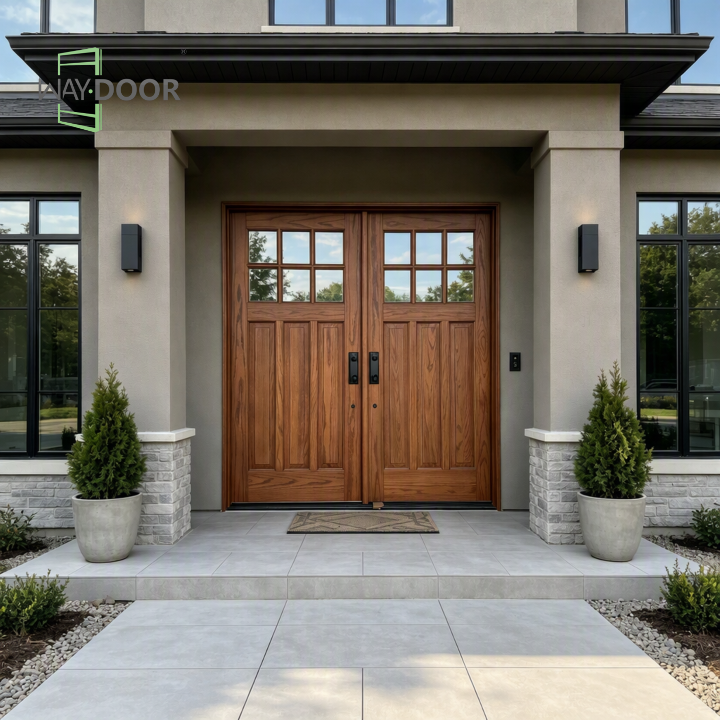 Craftsman Style Solid Wood 6-Lite Double Hinged Entry Door