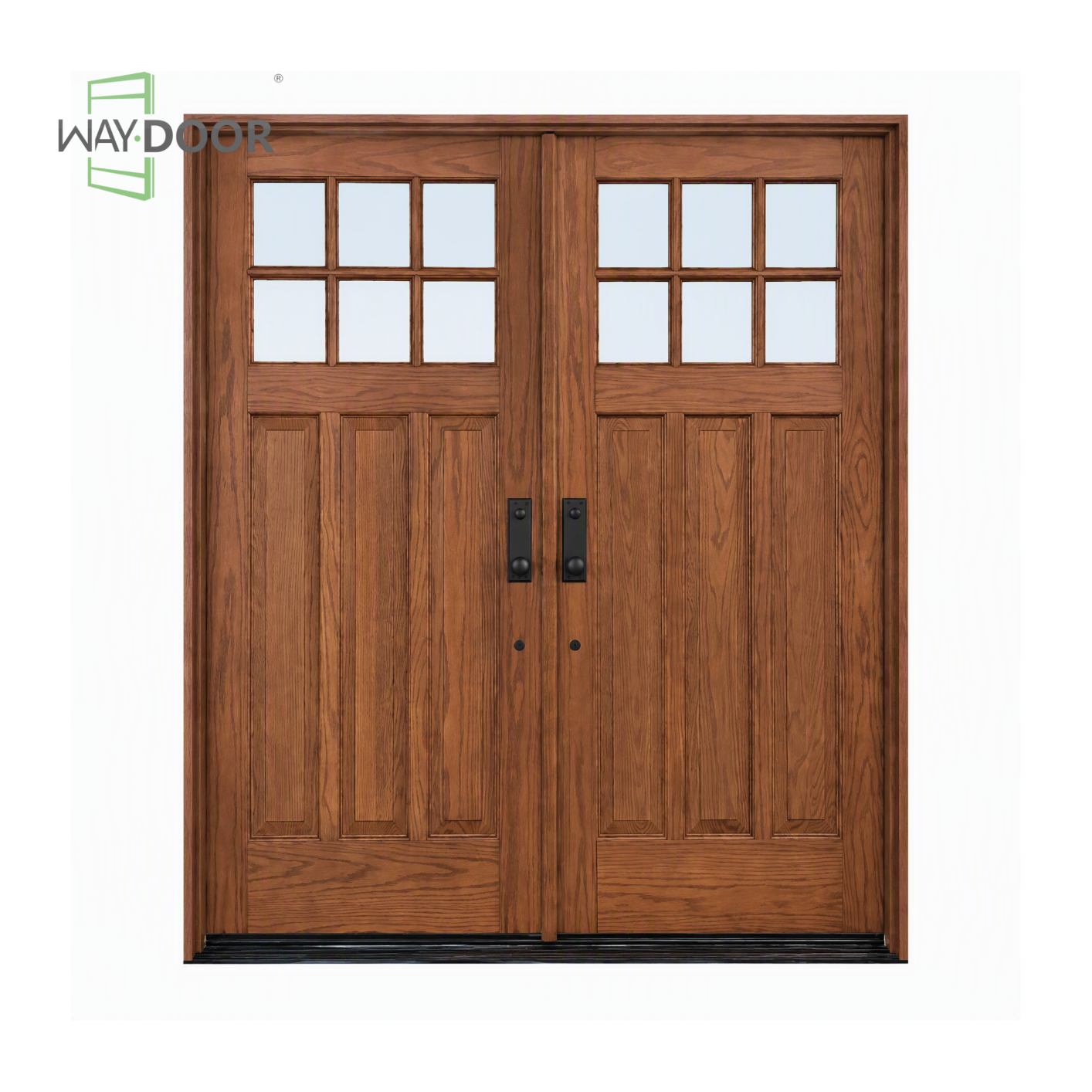 Craftsman Style Solid Wood 6-Lite Double Hinged Entry Door