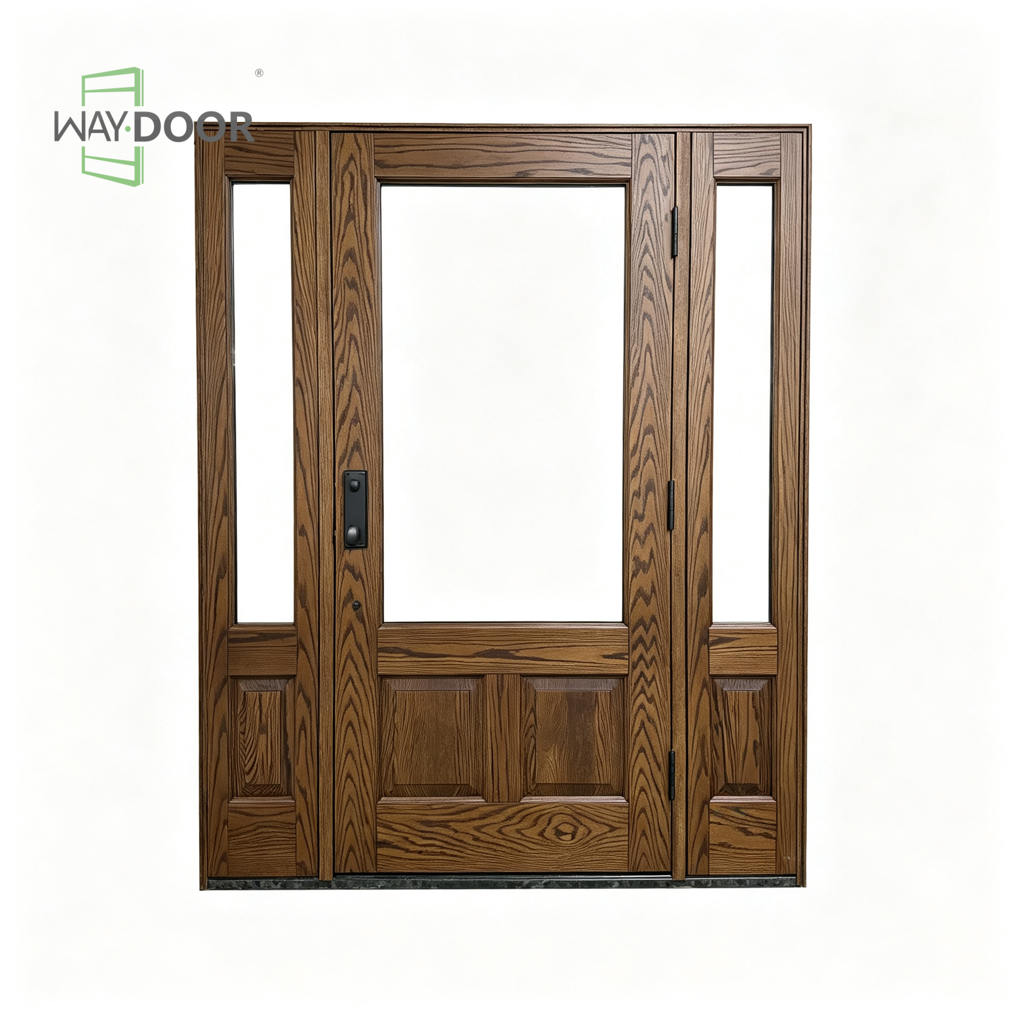 Craftsman Style Solid Wood Hinged Entry Door with 2 Sidelites