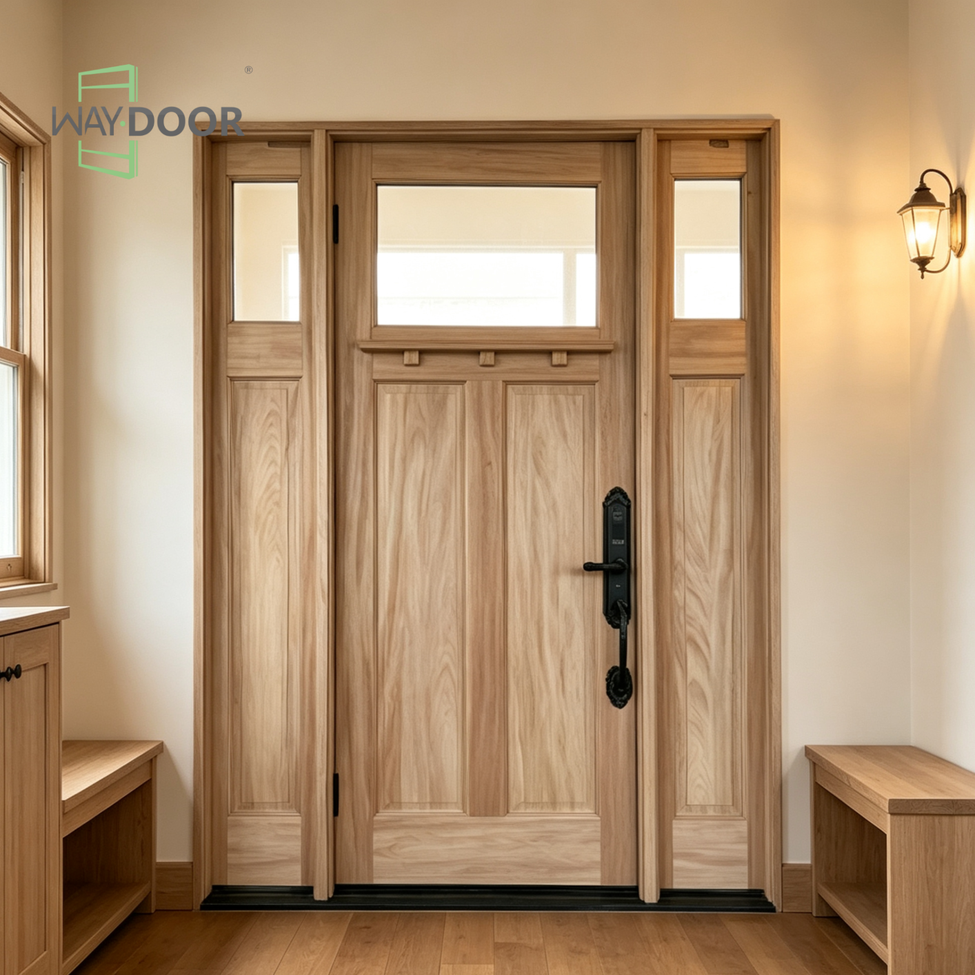 Craftsman Solid Wood Entry Door with Sidelites