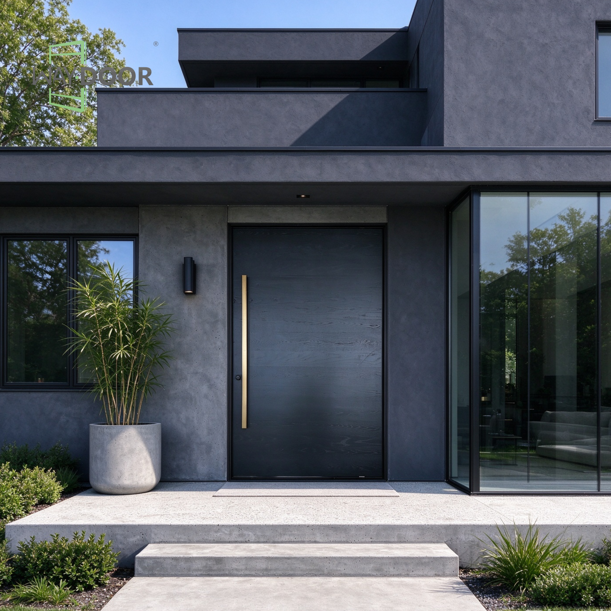 Dark Charcoal Modern Flush Solid Wood Pivot Door