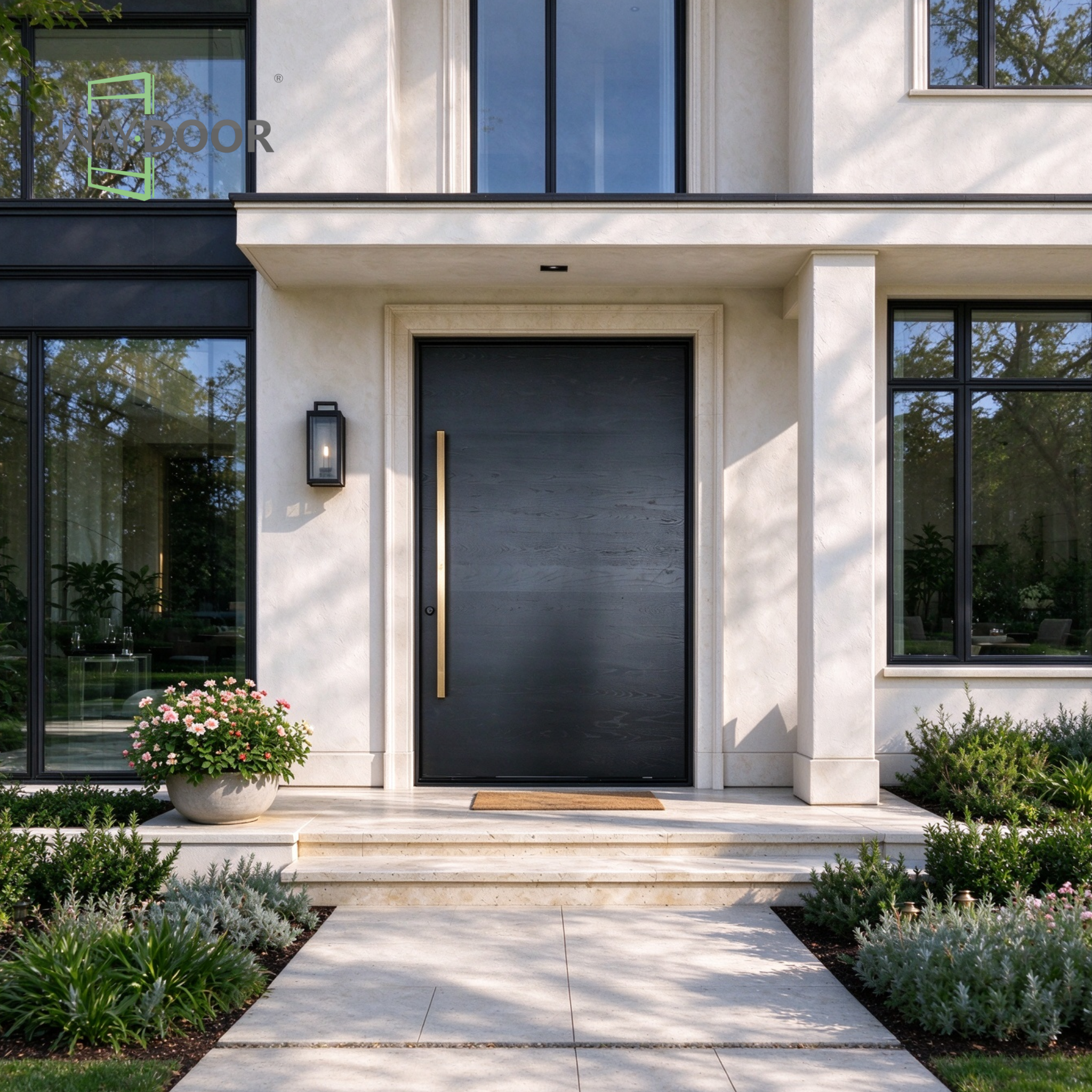 Dark Charcoal Modern Flush Solid Wood Pivot Door
