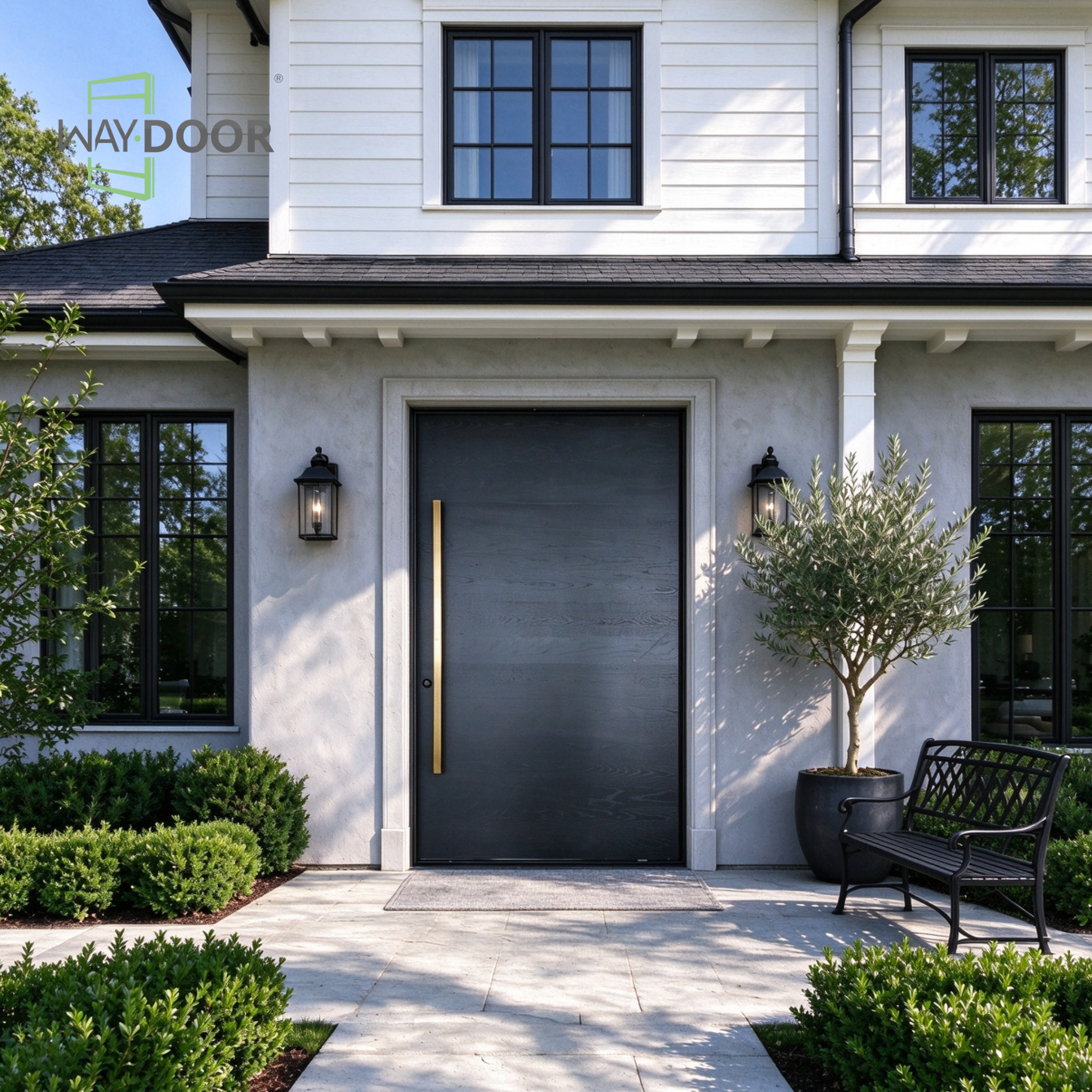Dark Charcoal Modern Flush Solid Wood Pivot Door