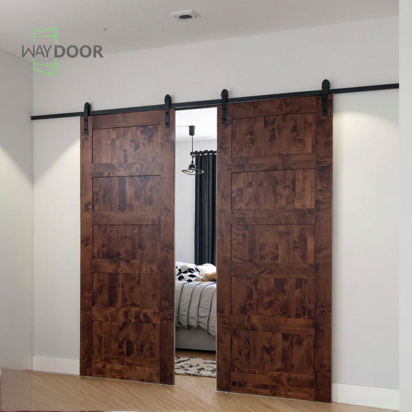 Double 5-Panel Solid Wood Sliding Barn Door