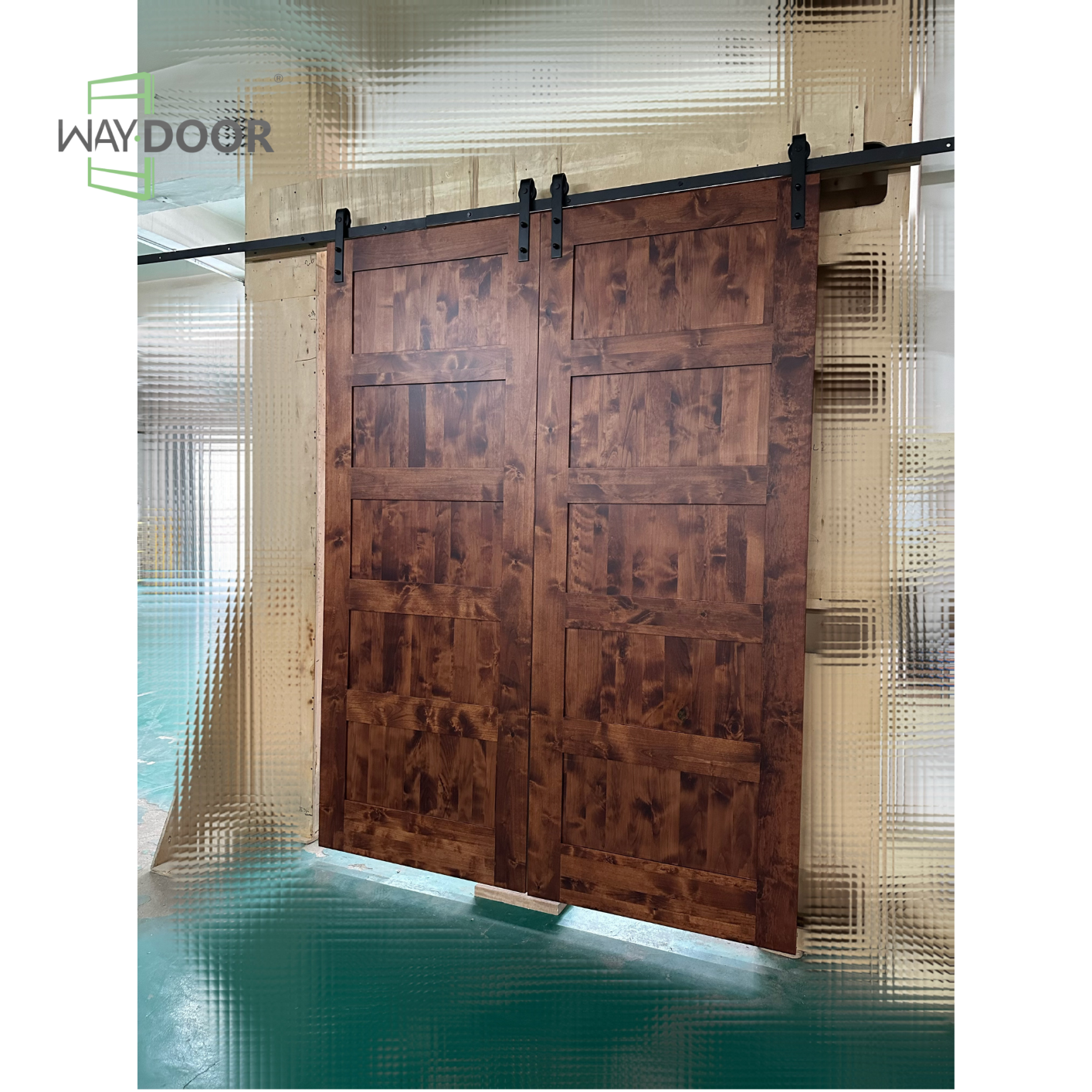 Double 5-Panel Solid Wood Sliding Barn Door